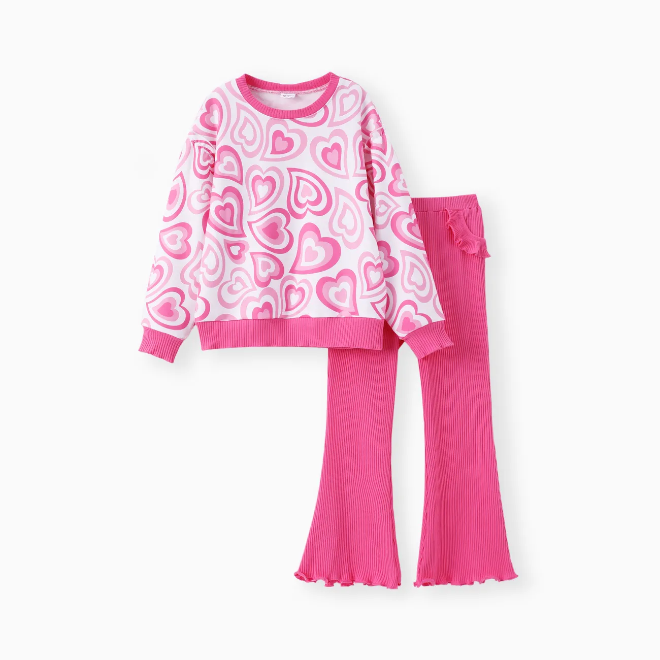 Kid Girl 2pcs Heart Print Sweatshirt and Flared Leggings Set