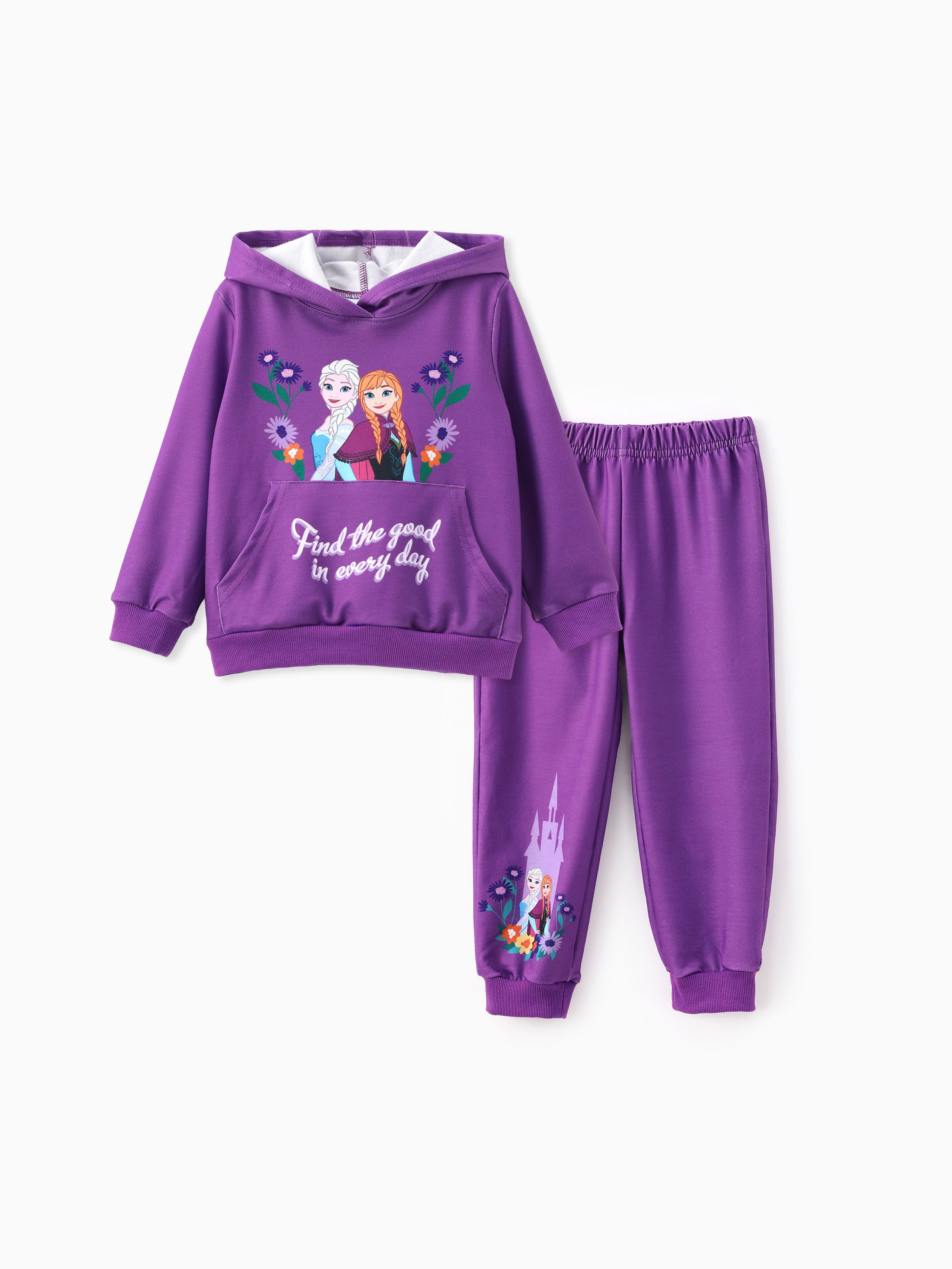 

Disney Frozen 2pcs Toddler Girls Elsa Anna Floral Long-sleeve Hoodie and Pants Set