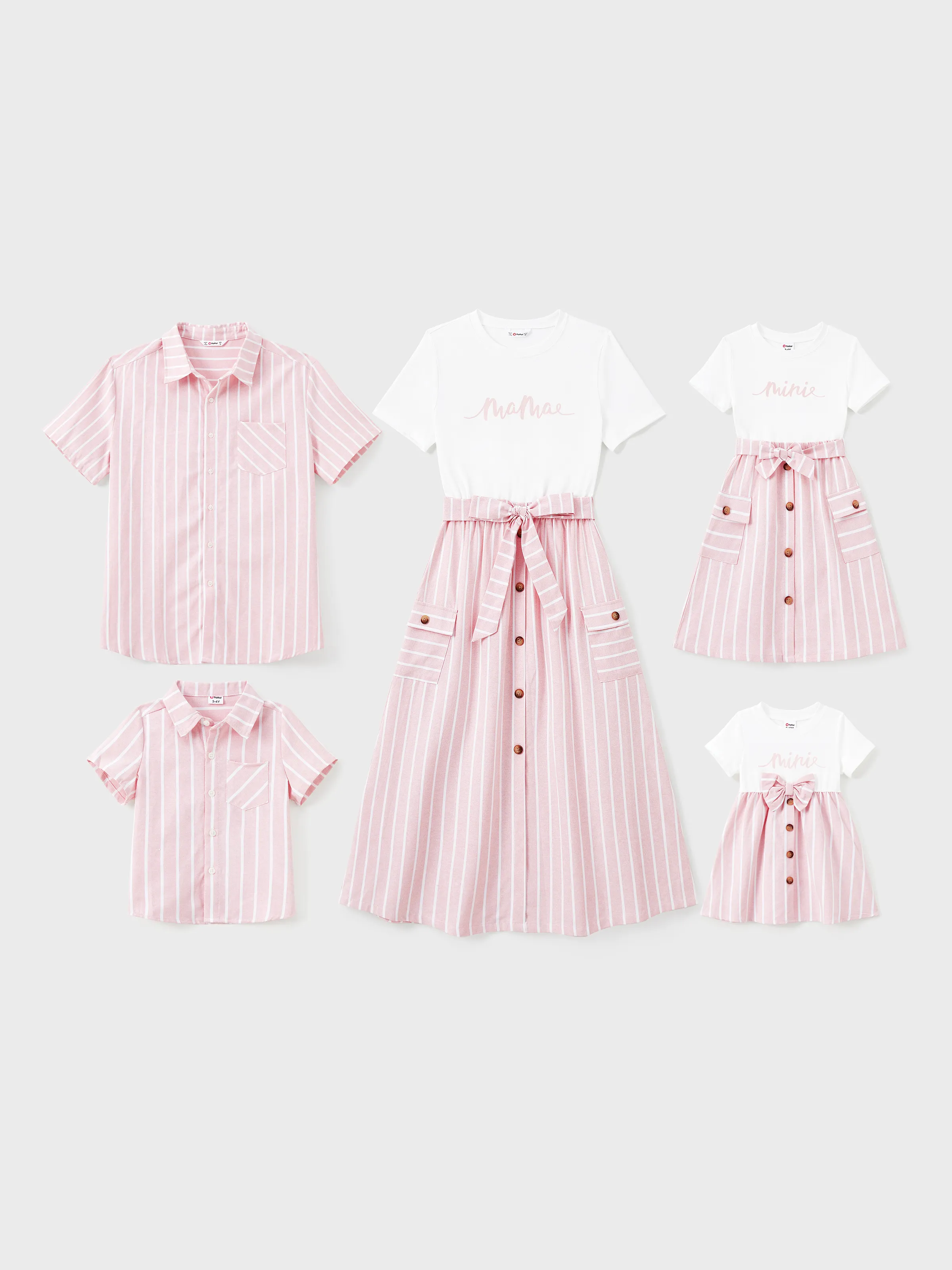 Family Matching Sets Light Pink Striped Shirt or Belted Button Co-ord Set With Pockets 