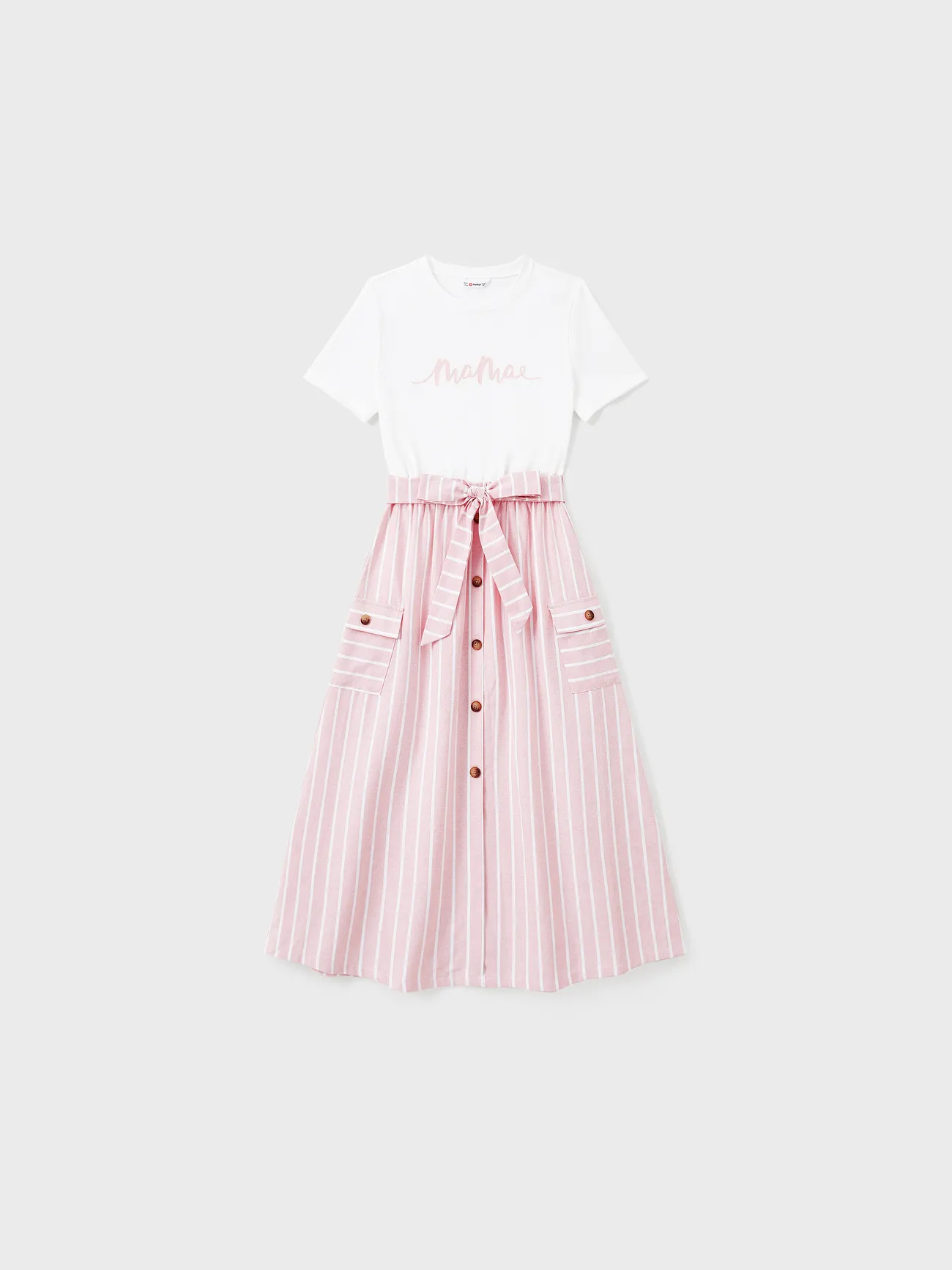 

Family Matching Sets Light Pink Striped Shirt or Belted Button Co-ord Set With Pockets