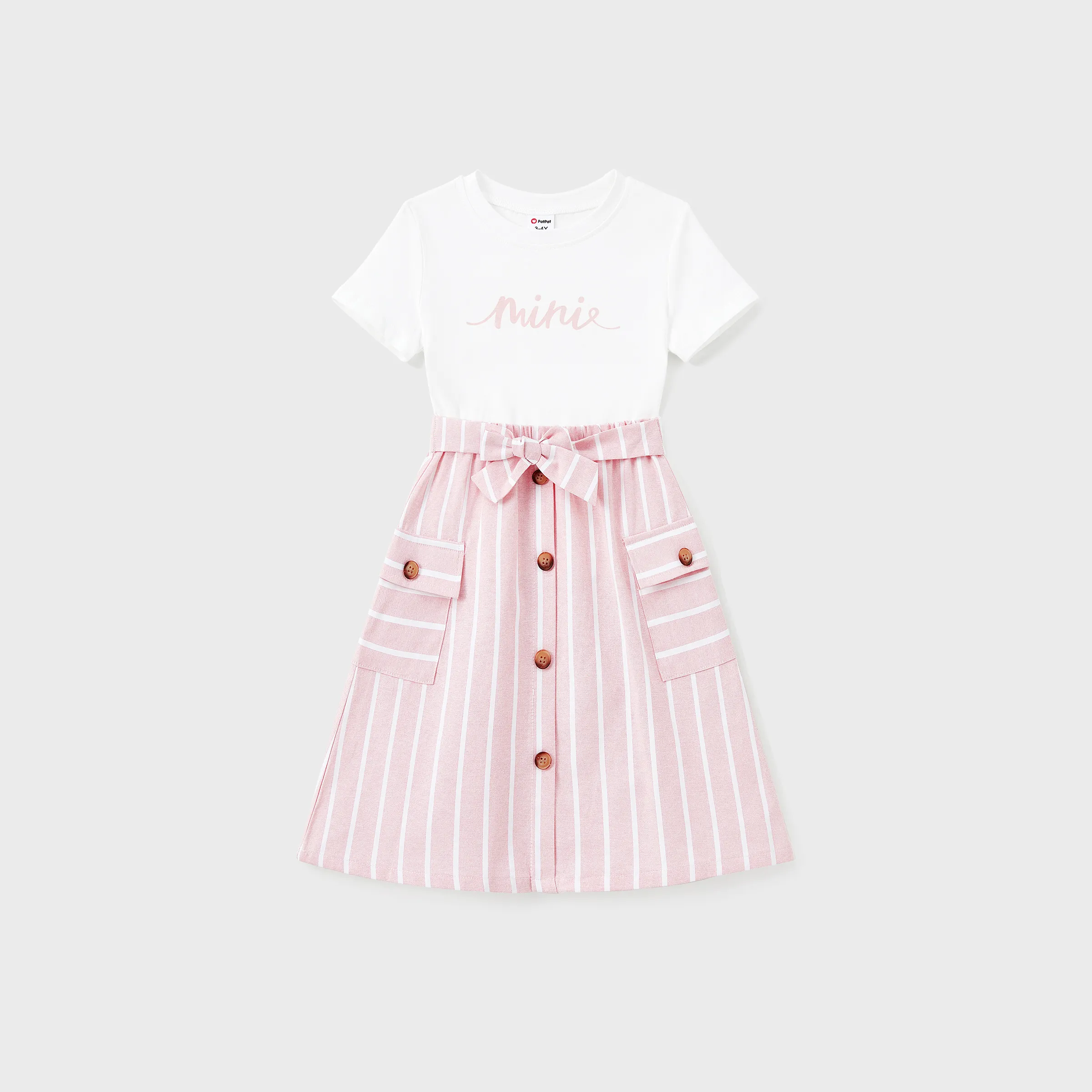 

Family Matching Sets Light Pink Striped Shirt or Belted Button Co-ord Set With Pockets