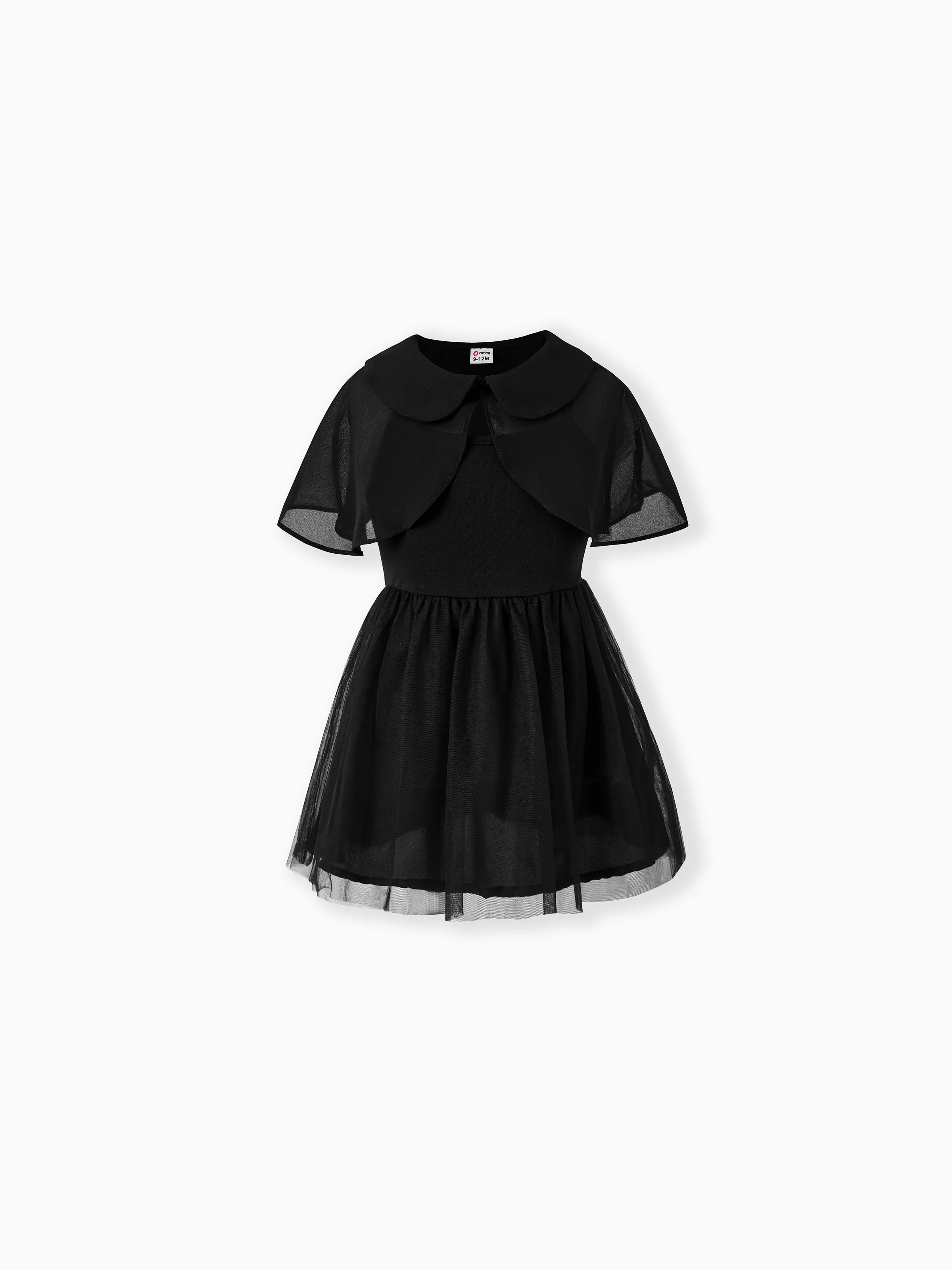 

Halloween Family Matching Sets Black Boo Print Polo Shirt or A-Line/Tulle Strap Dress Set with Cape