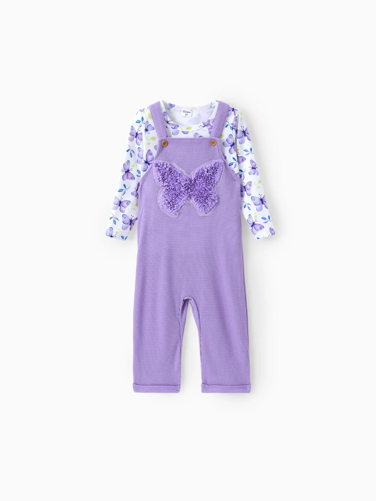 

Toddler Girl 2pcs Sweet Butterfly Print Tee and Overalls Set