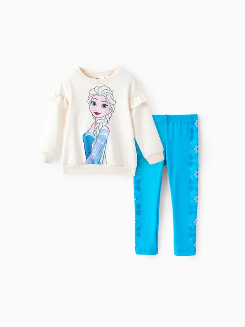 Disney Frozen Toddler Girls Elsa 2pcs Floral Flutter-sleeve Sweatshirt with Leggings Set