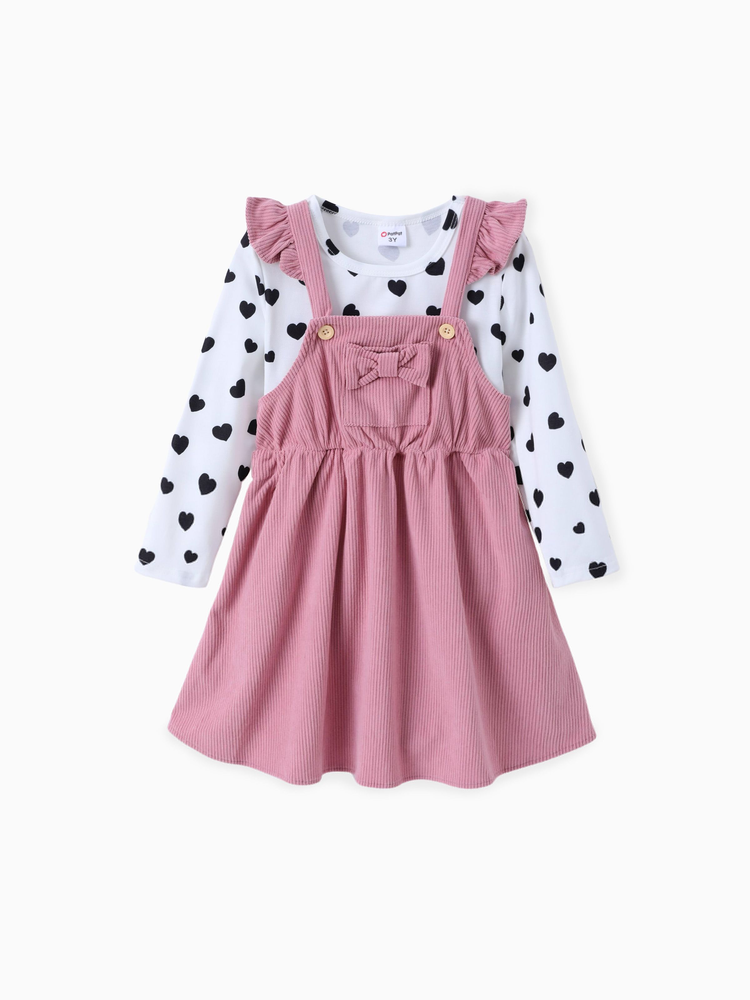 

Toddler Girl 2pcs Polka Dot Tee and Overall Dress Set