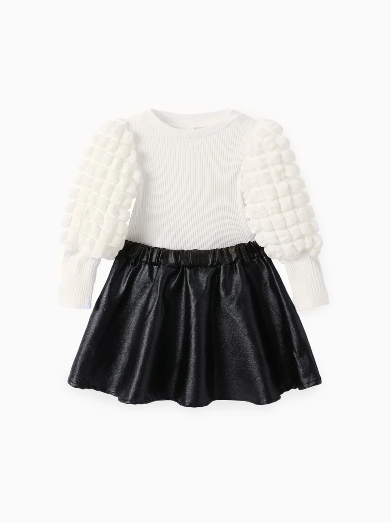 

Toddler Girl 2pcs Puff-sleeve Tee and Leather Skirt Set