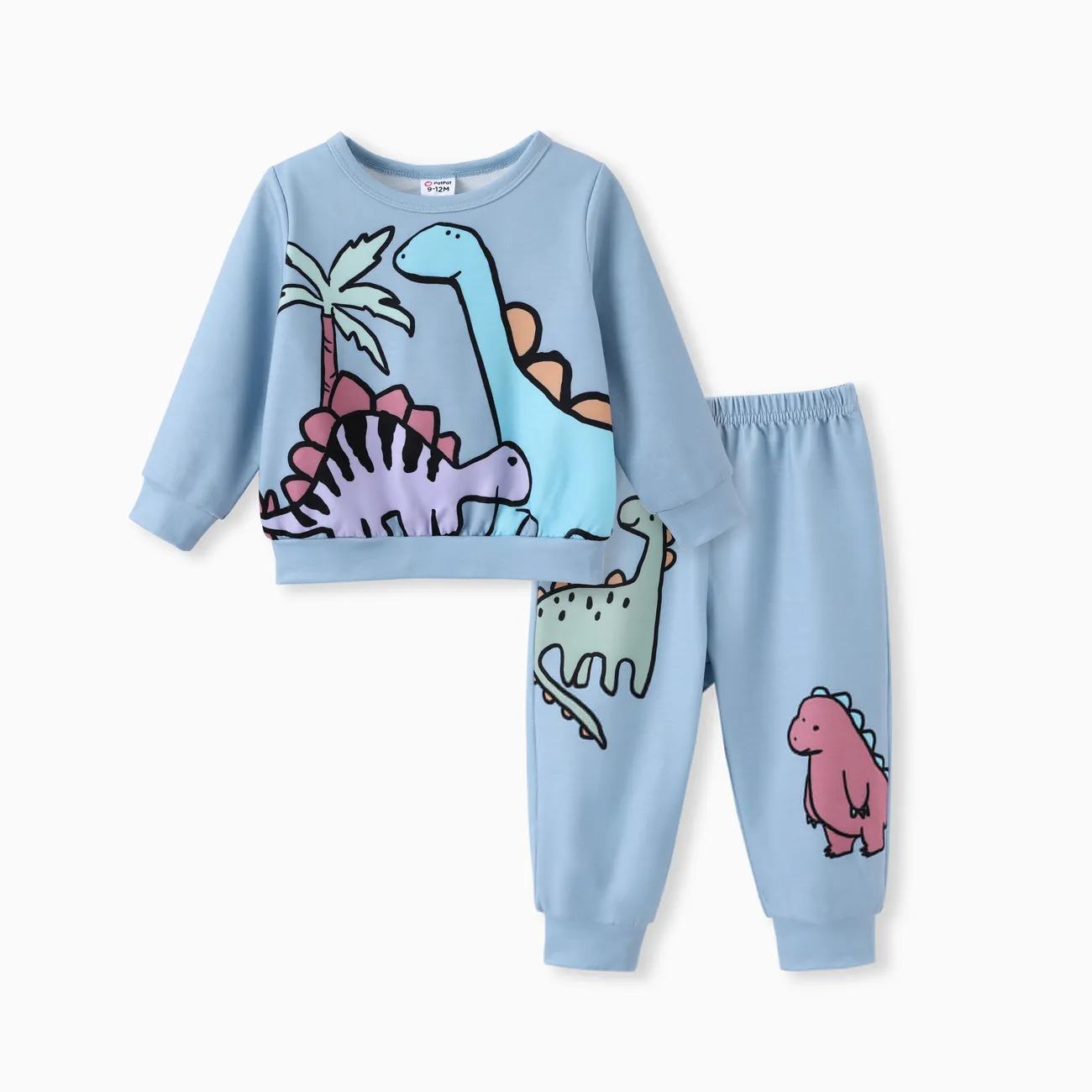 Baby Boy Clothes 2pcs Dinosaur/ Vehicle Print Sweatshirt and Pants Set