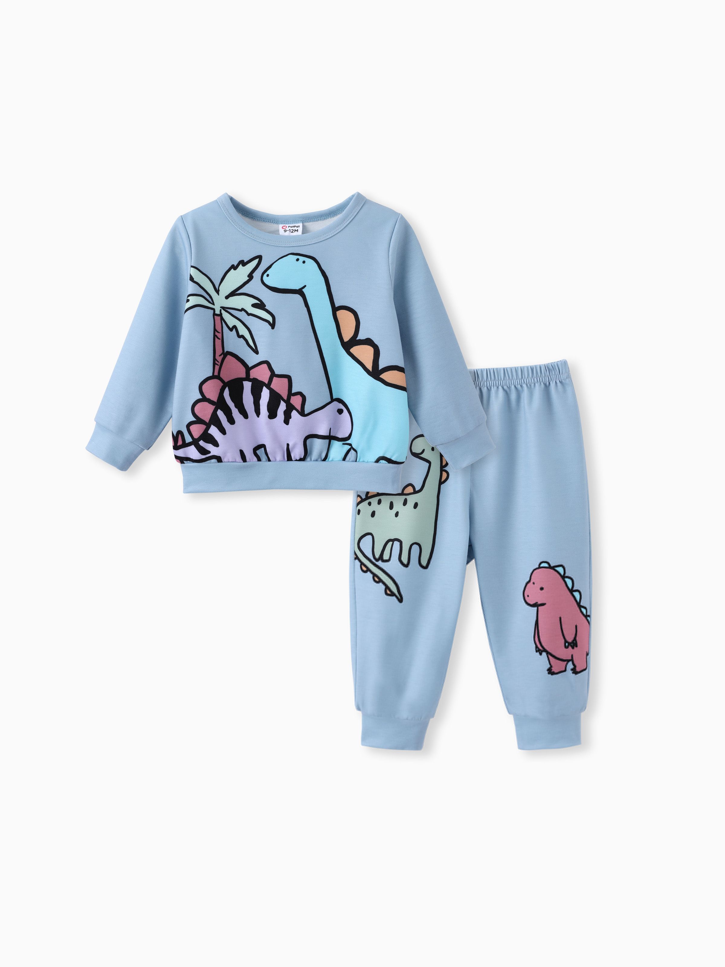 

Baby Boy 2pcs Dinosaur/ Vehicle Print Sweatshirt and Pants Set