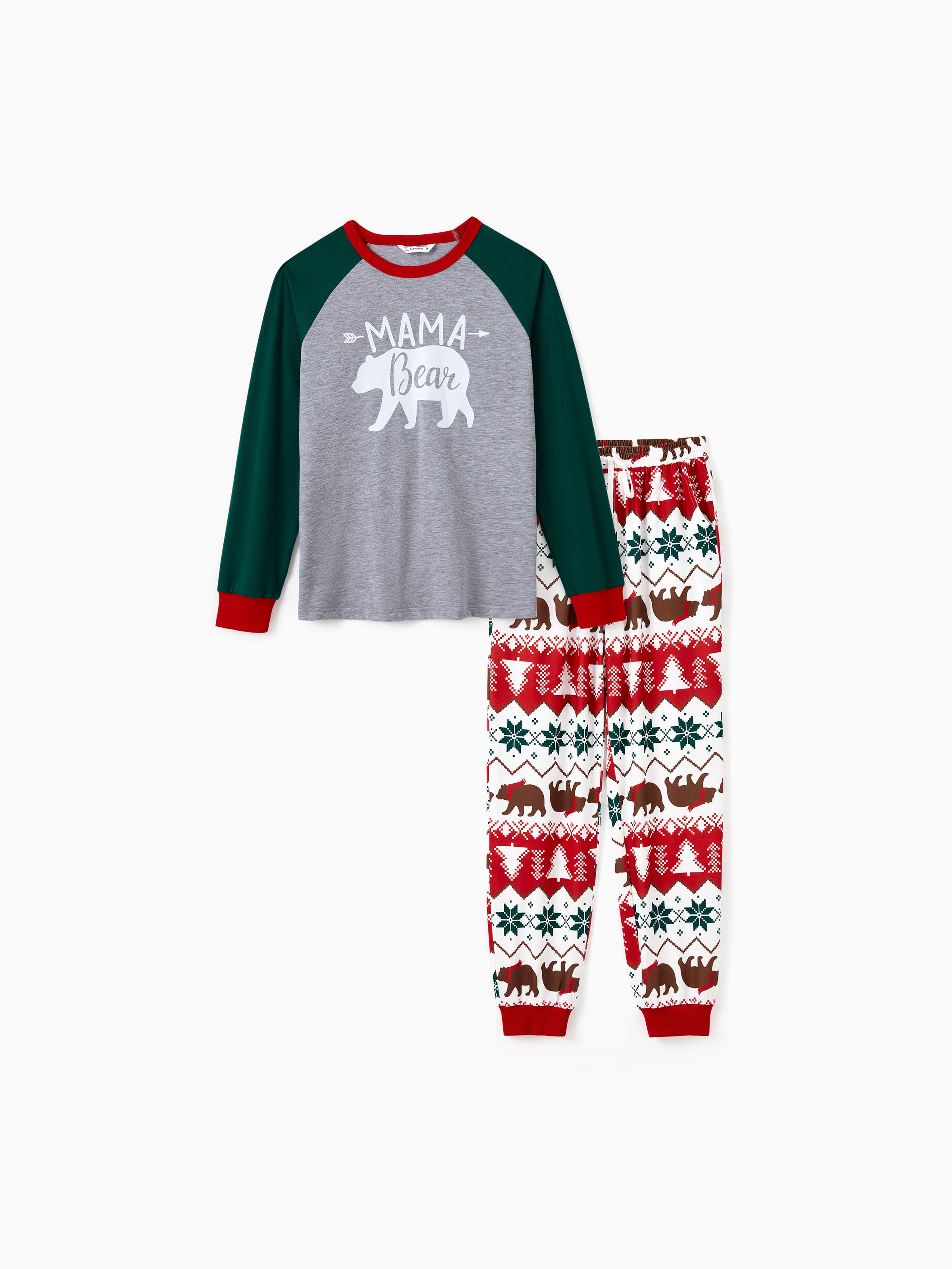 

Family Christmas Pajamas Raglan Sleeves Polar Bear Graphic Allover Pattern Pants PJS with Drawstring and Pockets