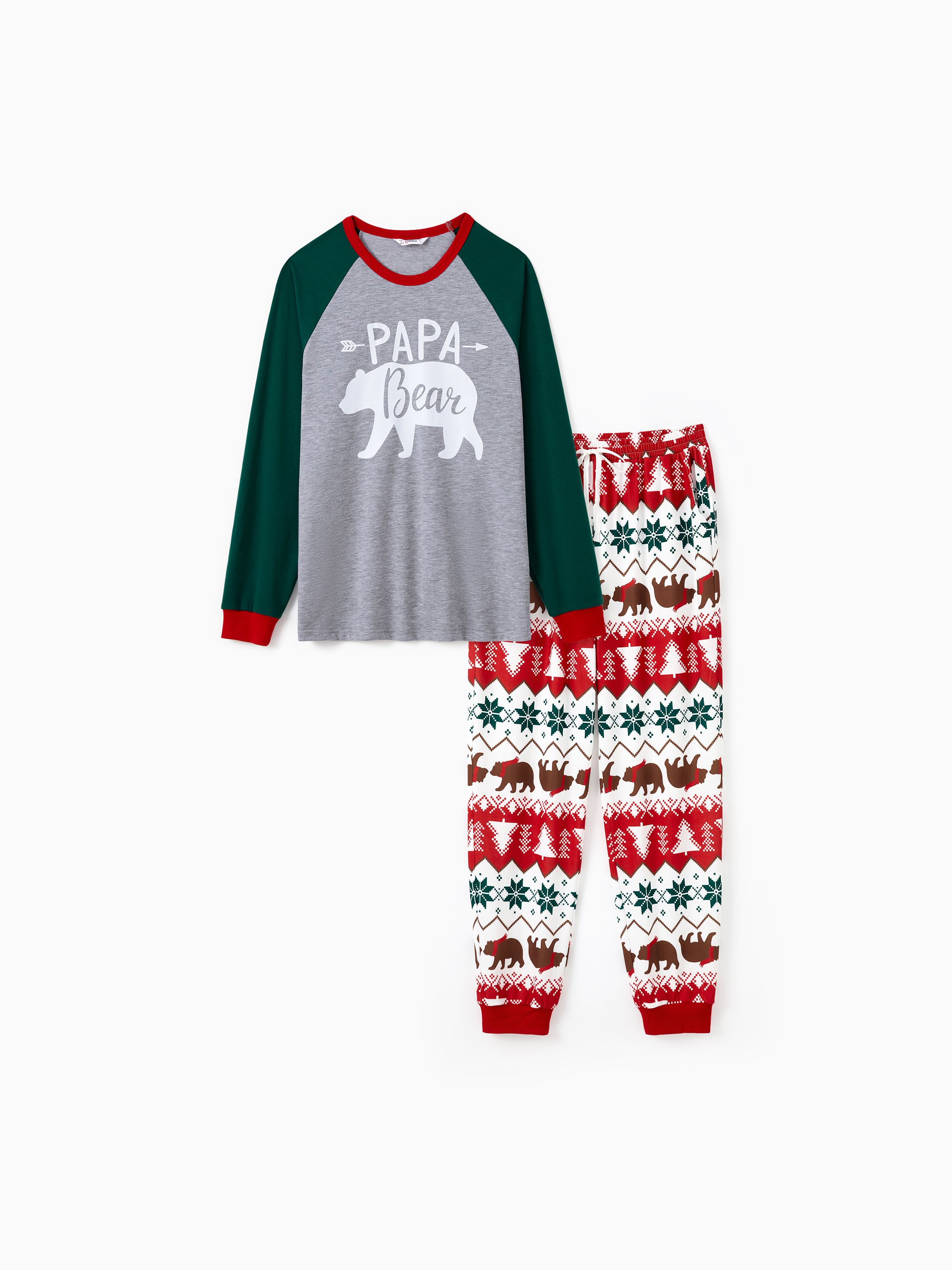 

Family Christmas Pajamas Raglan Sleeves Polar Bear Graphic Allover Pattern Pants PJS with Drawstring and Pockets