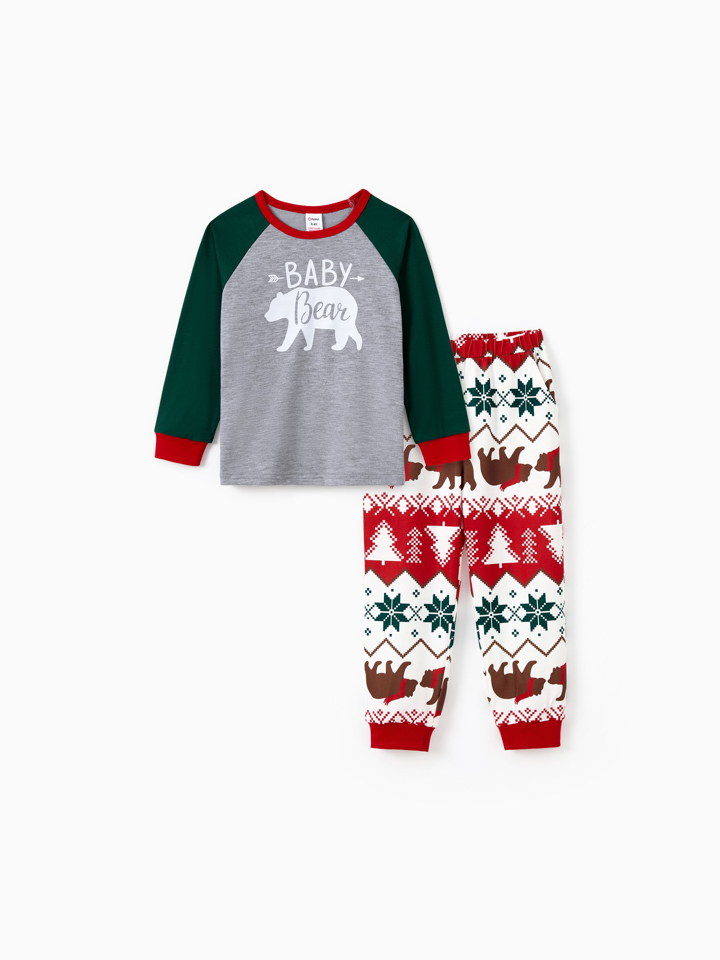 

Christmas Family Matching Raglan Sleeves Polar Bear Graphic Allover Pattern Pants Pajamas Sets with Drawstring and Pockets (Flame Resistant)