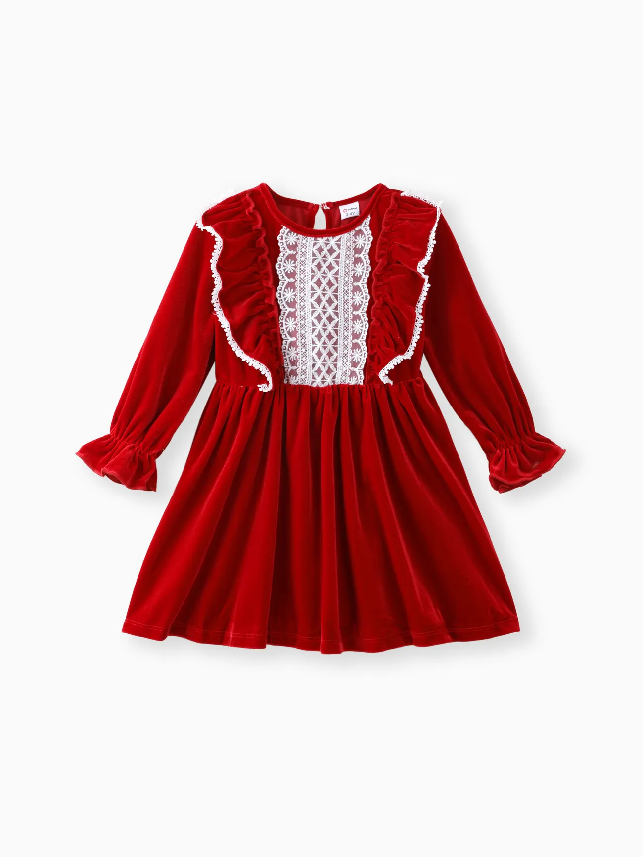 

Toddler Girl Solid Color Christmas Sweet Ruffle Dress