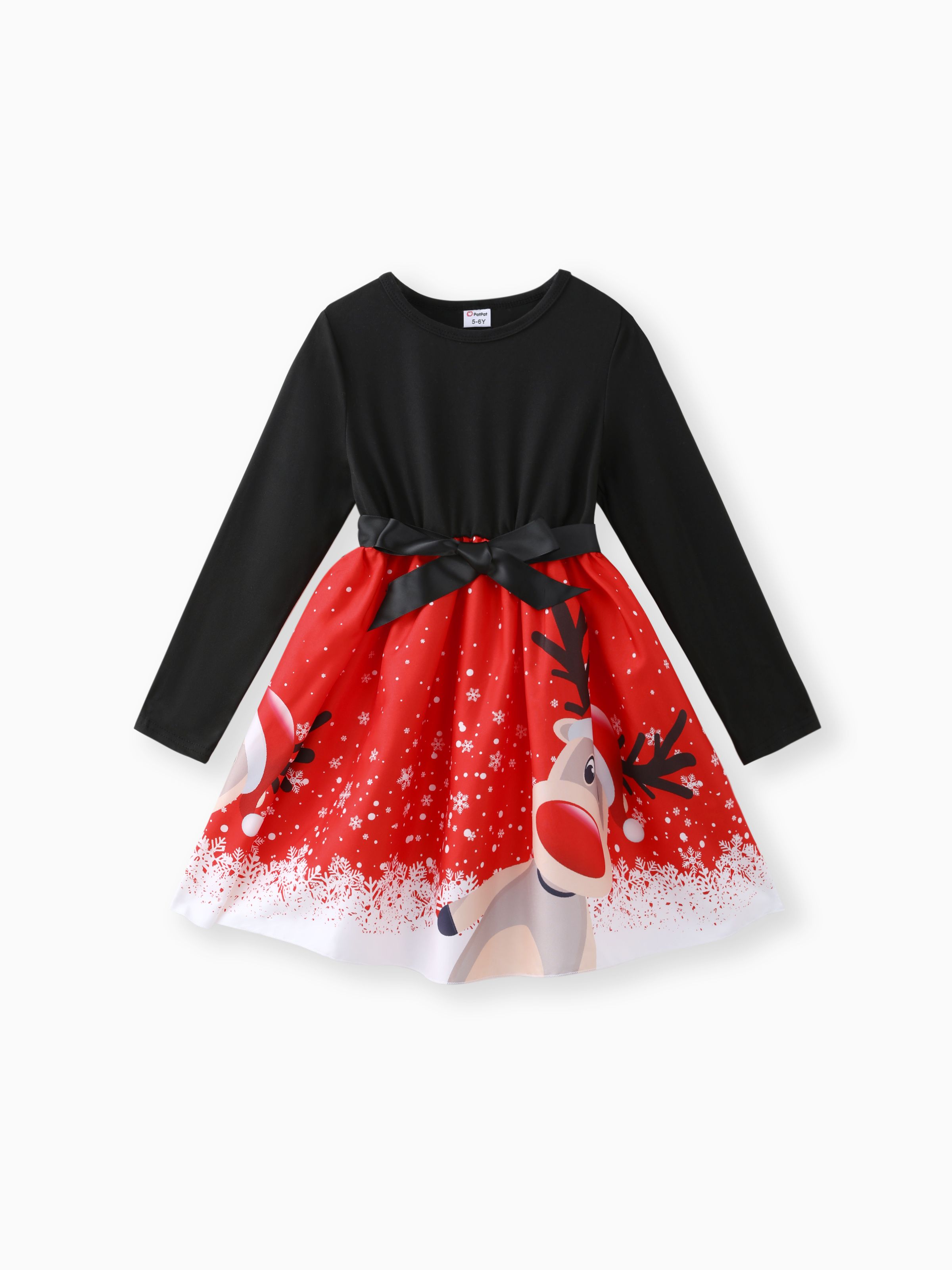 

Christmas Kid Girl Elk Print Dress with Belt