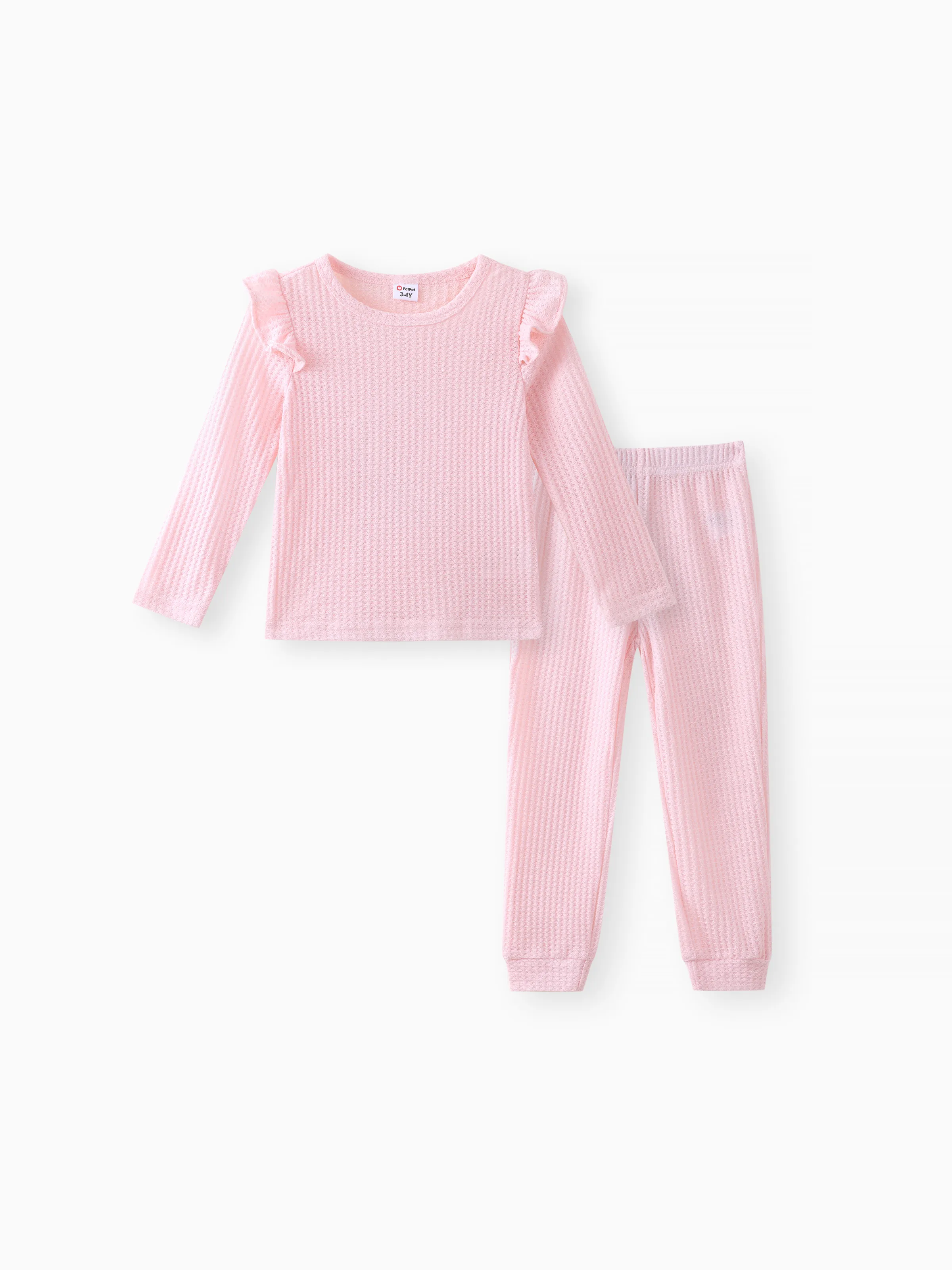 

2-piece Toddler Girl Ruffled Textured Long-sleeve Top and Solid Color Pants Set