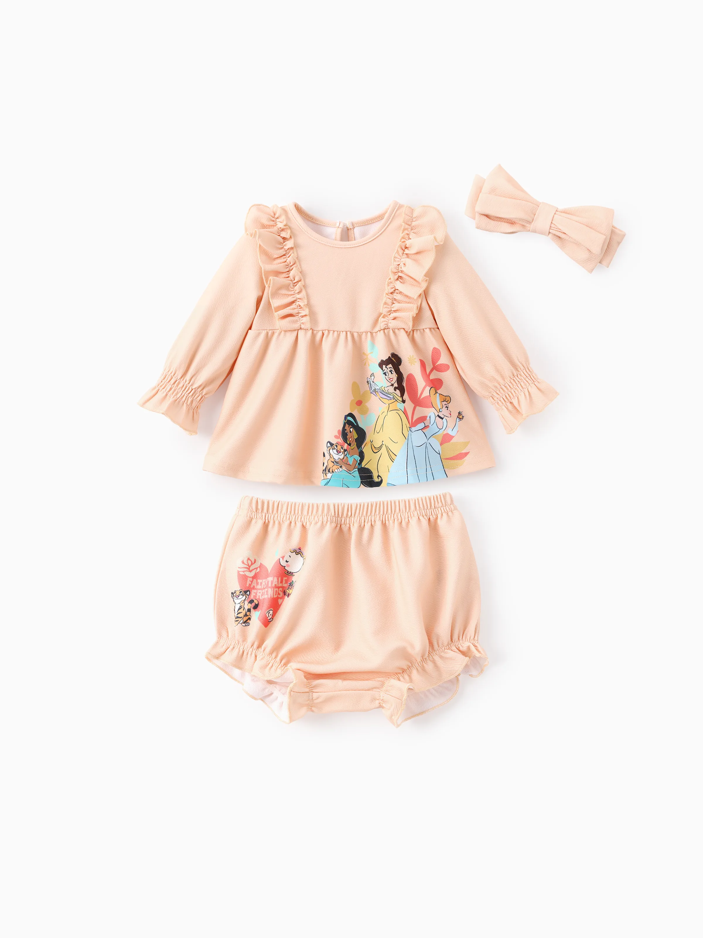 

Disney Princess Baby Girl 3pcs Ruffle Top with Diaper Bowknot Hairband Set