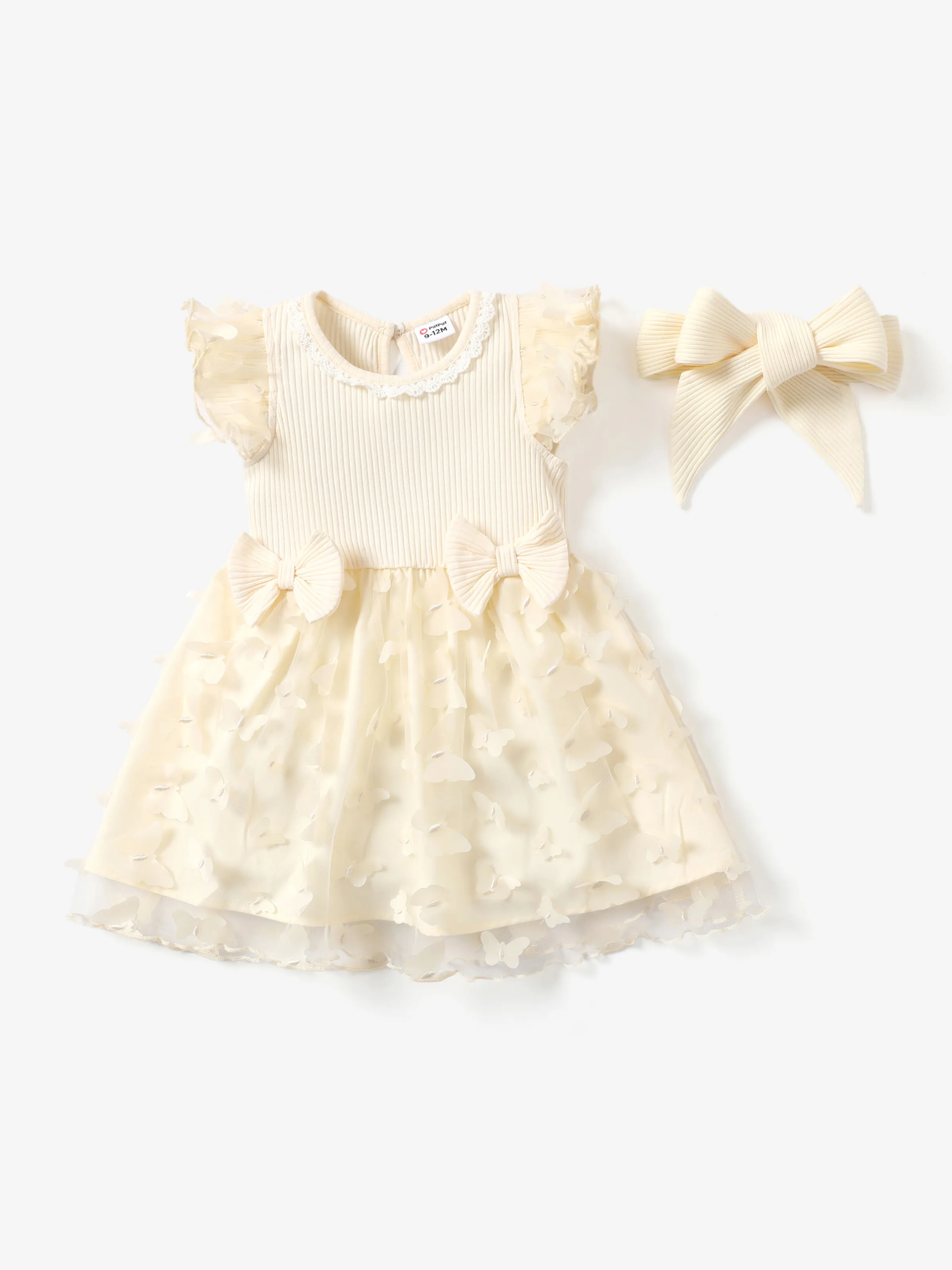 

Baby Girl Sweet Mesh Splice Dress with Headband