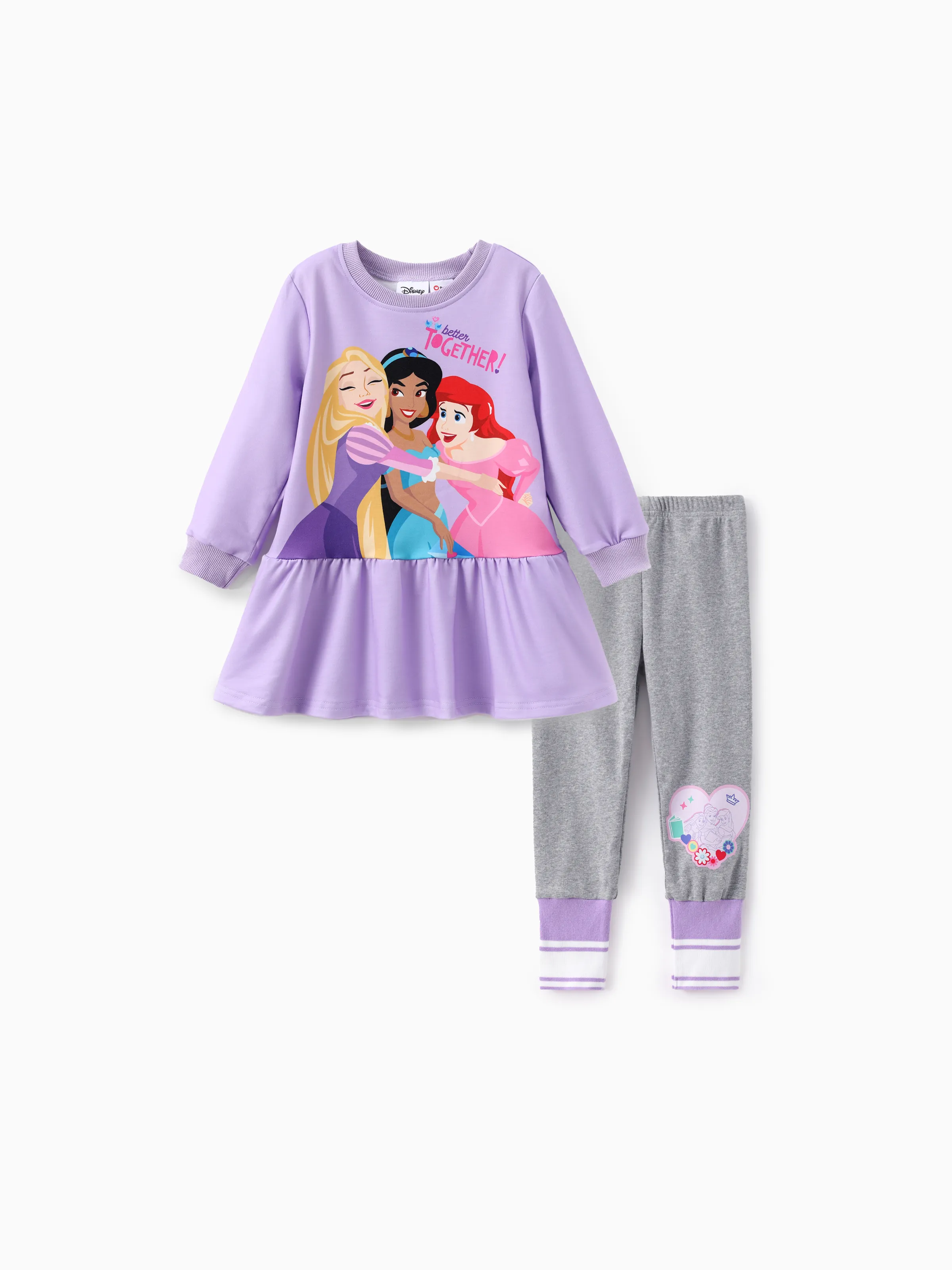 Disney Princess Toddler Girl 2pcs Together Long-sleeve Ruffle-hem Top with Cotton Leggings Set