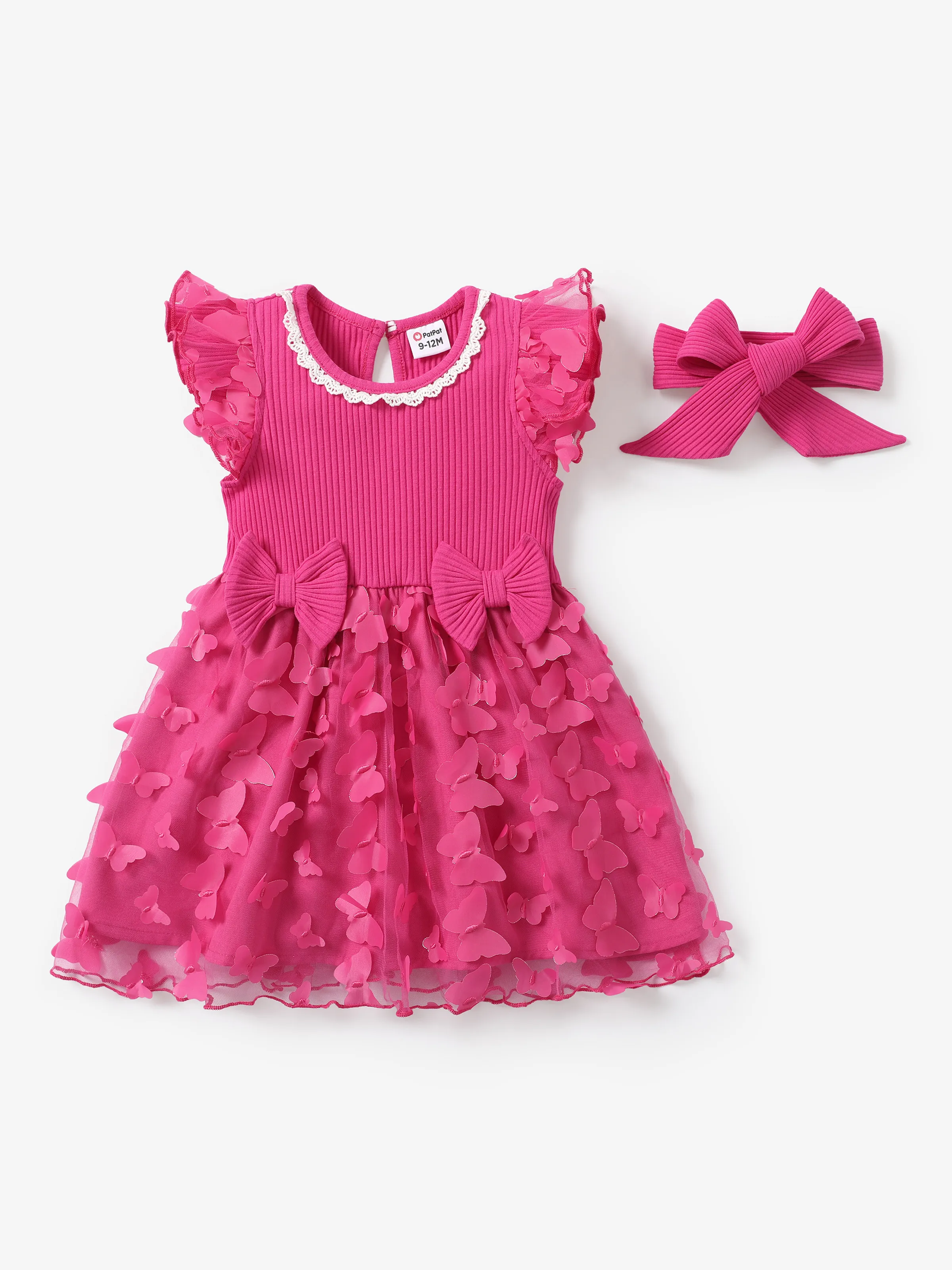 

Baby Girl Sweet Mesh Splice Dress with Headband