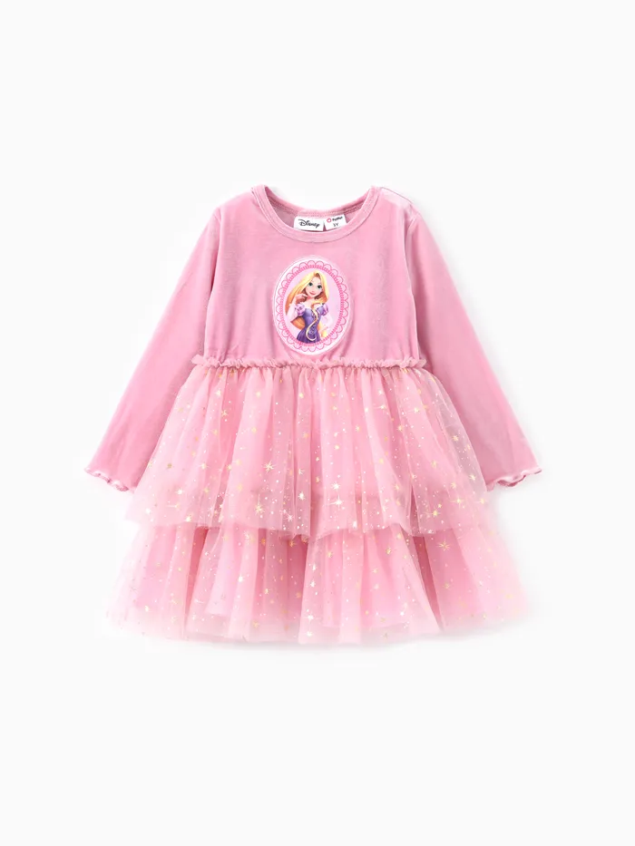 Disney Princess Criança Menina 1pc Rapunzel/Belle Vestido de Tule de Manga Longa