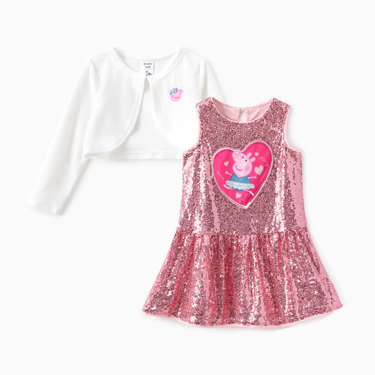 Peppa Pig Toddler Girl 2pcs Sequin Dress with Cropped Open Front Cardigan Set