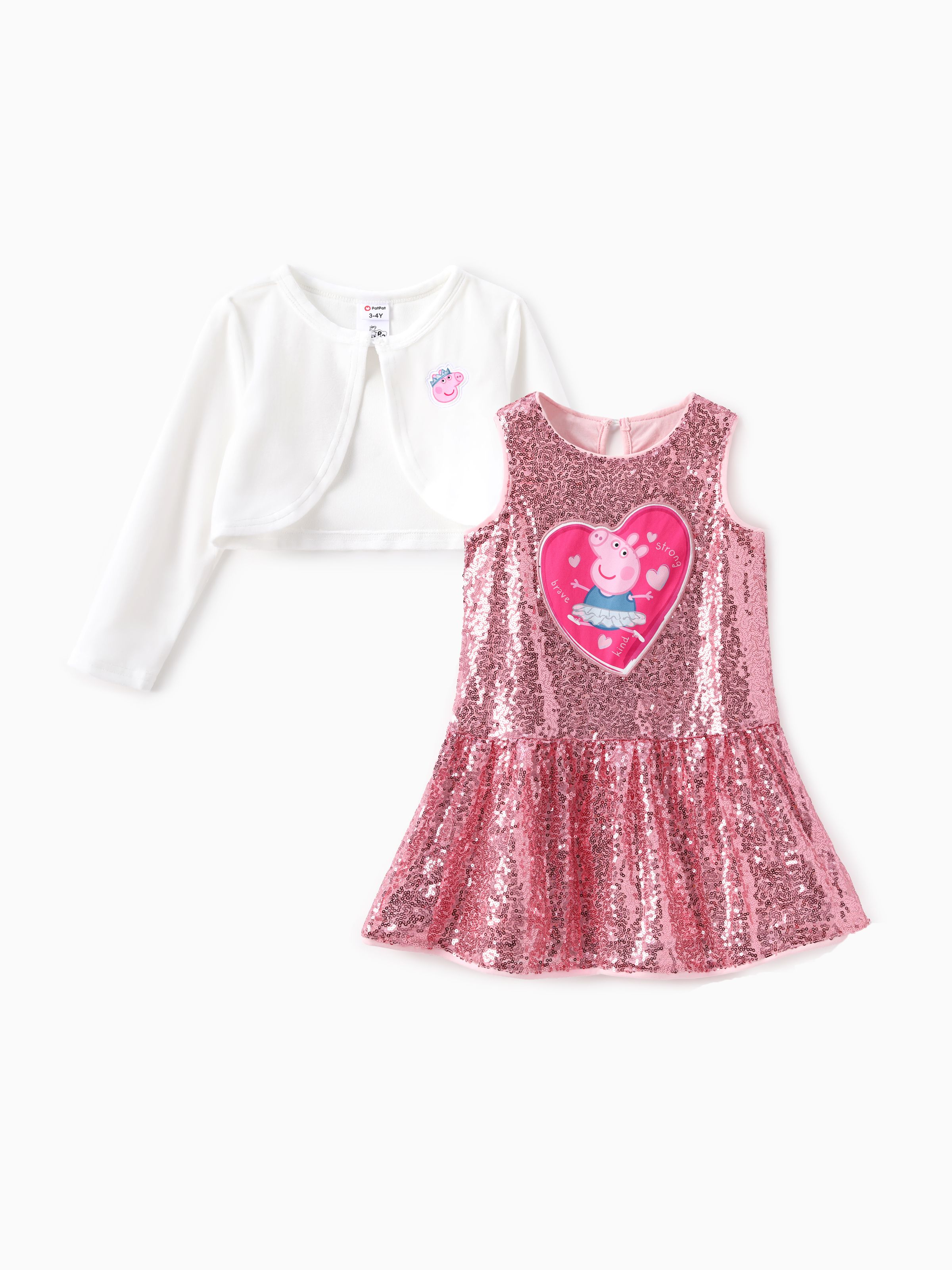 

Peppa Pig Toddler Girl 2pcs Sequin Dress with Cropped Open Front Cardigan Set