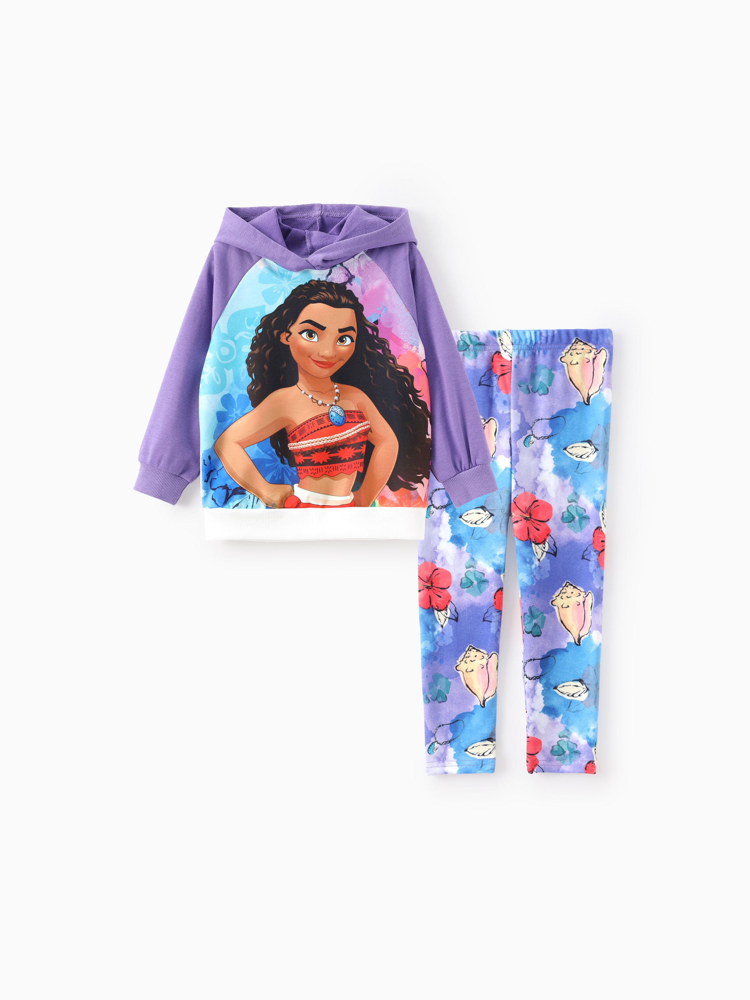 

Disney Princess Toddler Girl 2pcs Rapunzel/Moana Floral Gradient Drop-shoulder Hoodie with Leggings Set