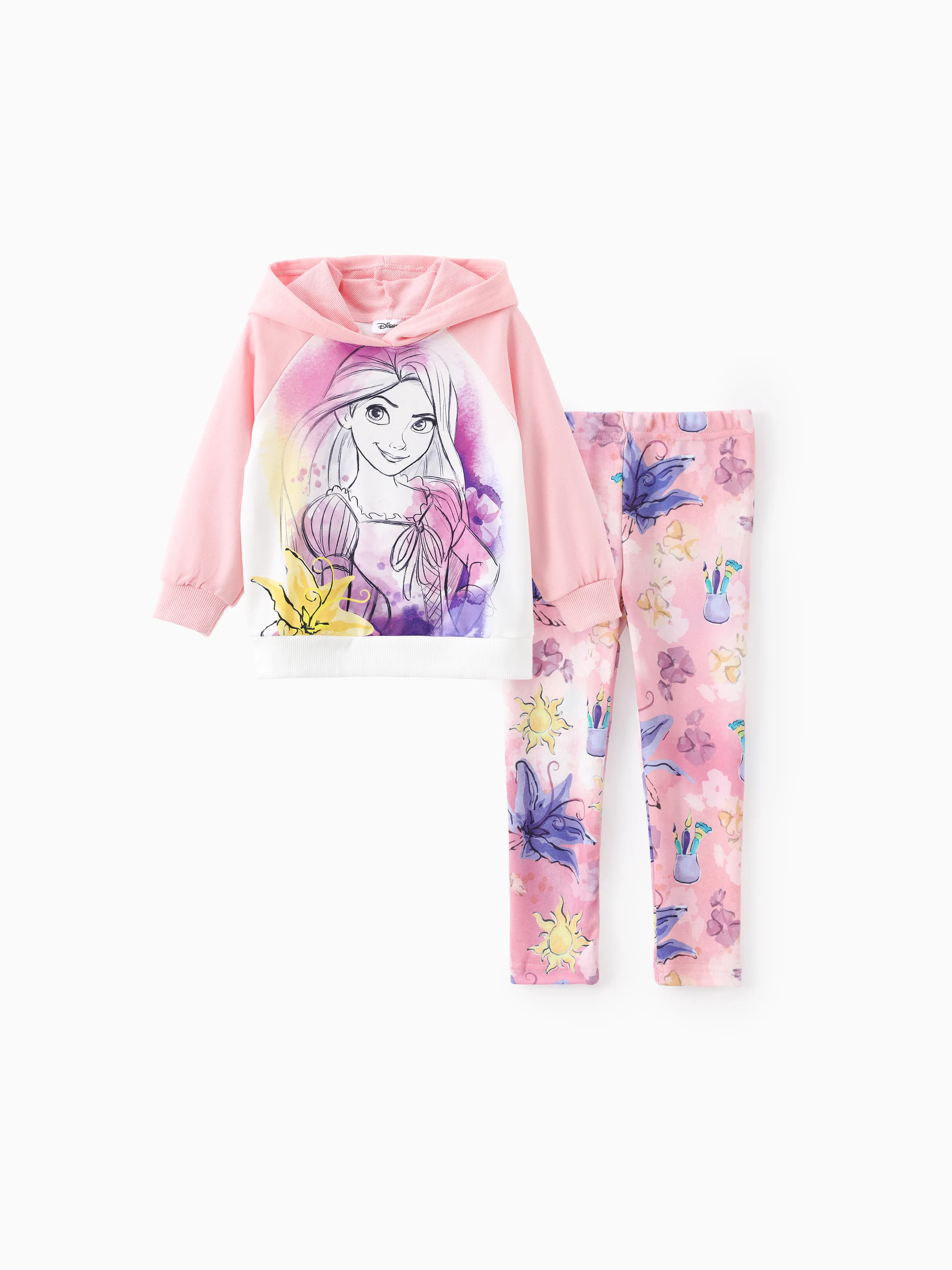 

Disney Princess Toddler Girl 2pcs Rapunzel/Moana Floral Gradient Drop-shoulder Hoodie with Leggings Set