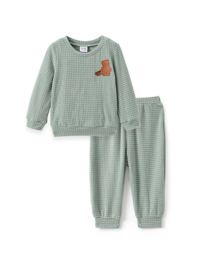 Baby Boy/Girl 2pcs Bear Embroidered Sweatshirt and Pants Set