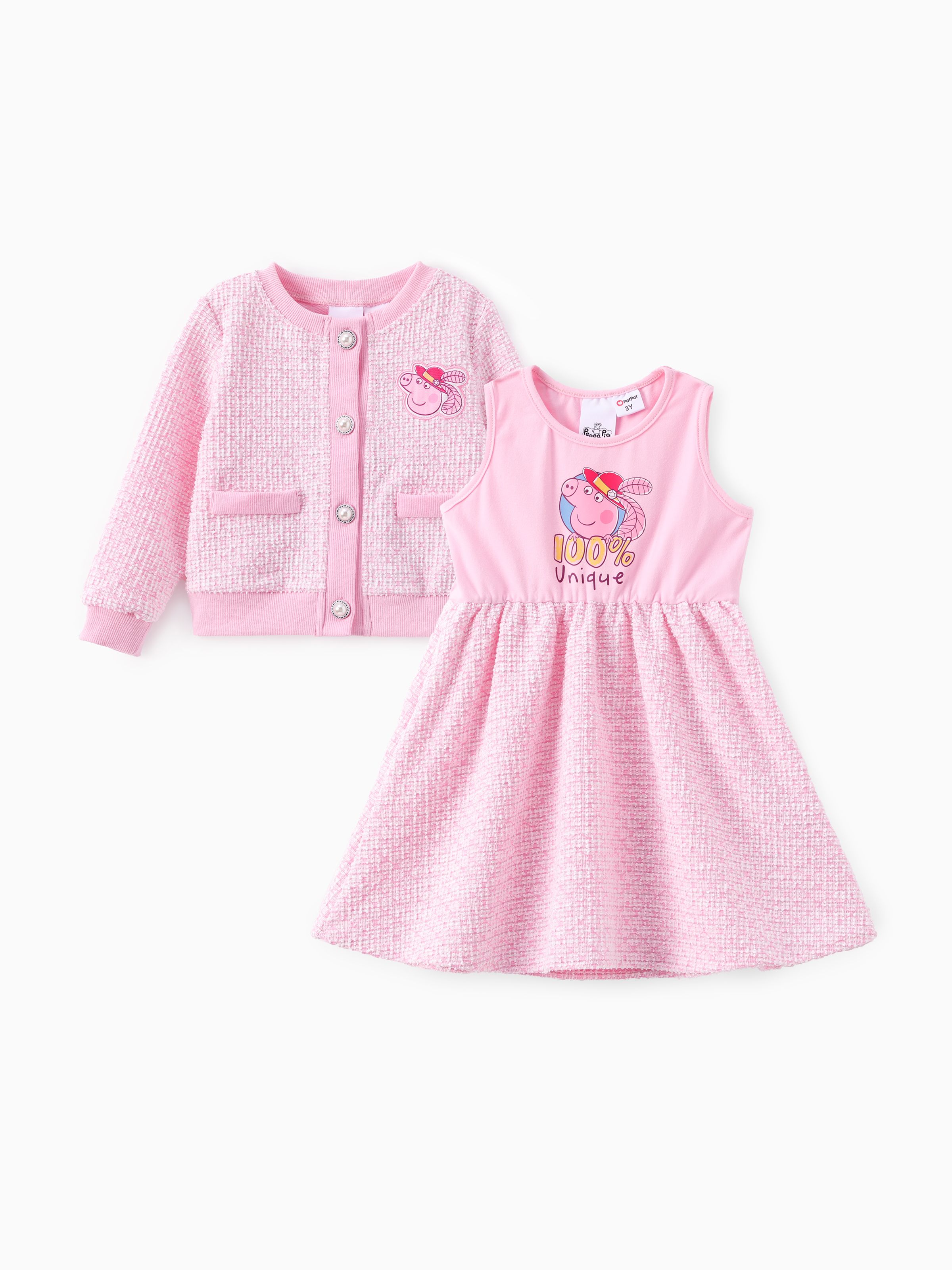 

Peppa Pig Toddler Girl 2pcs Tweed Jacket with Cotton Dress Set