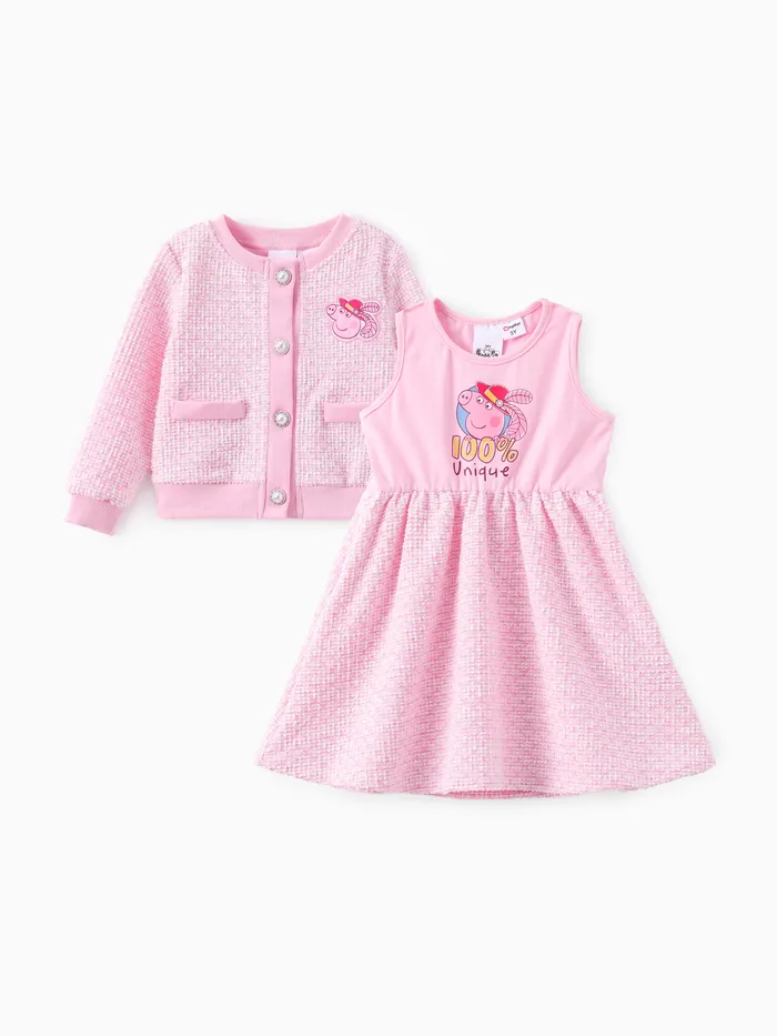 Peppa Pig Toddler Girl 2pcs Tweed Jacket with Cotton Dress Set