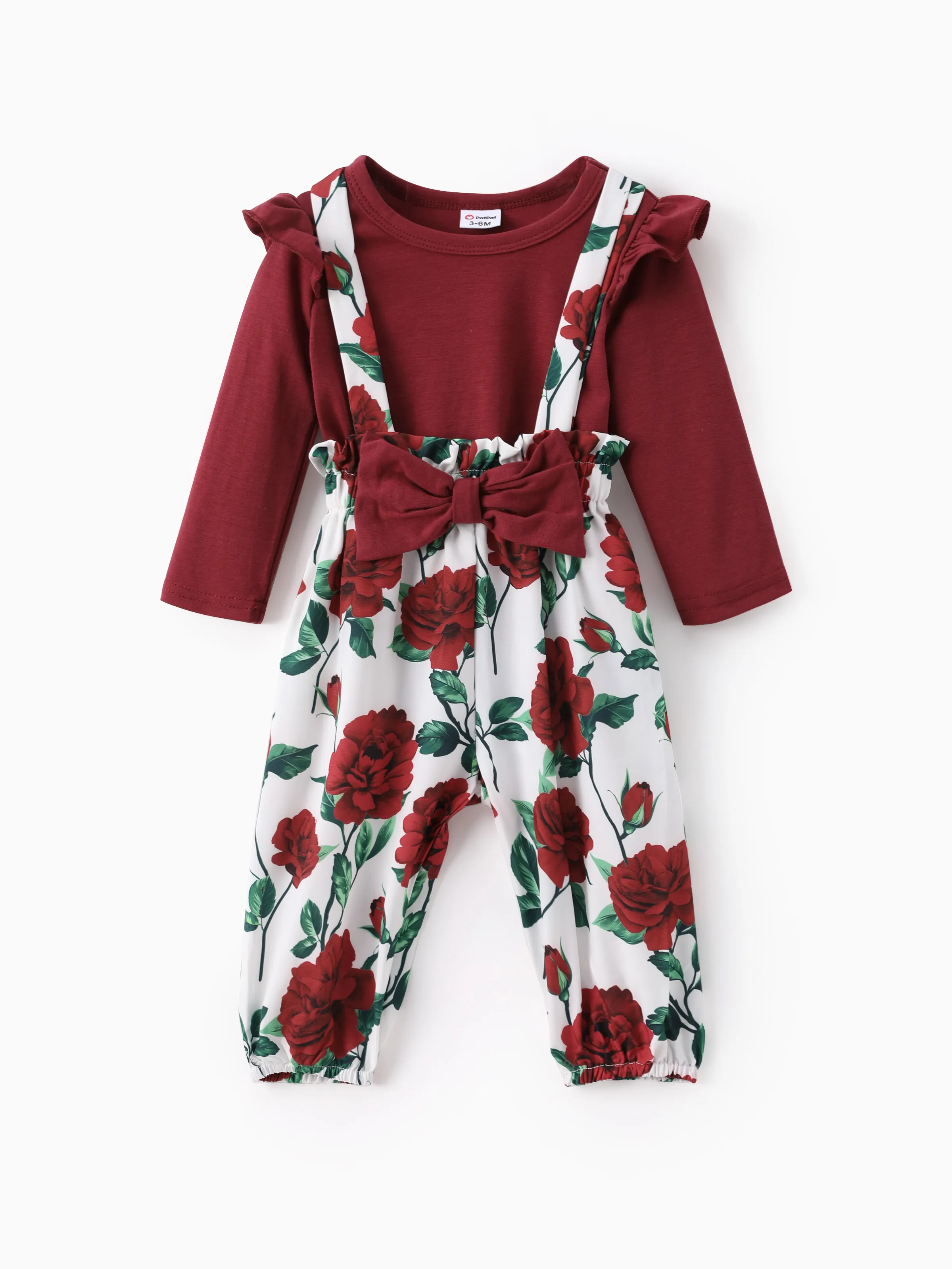 

Baby Girl 2pcs Sweet Flutter-sleeve Tee and Floral Print Overalls Set