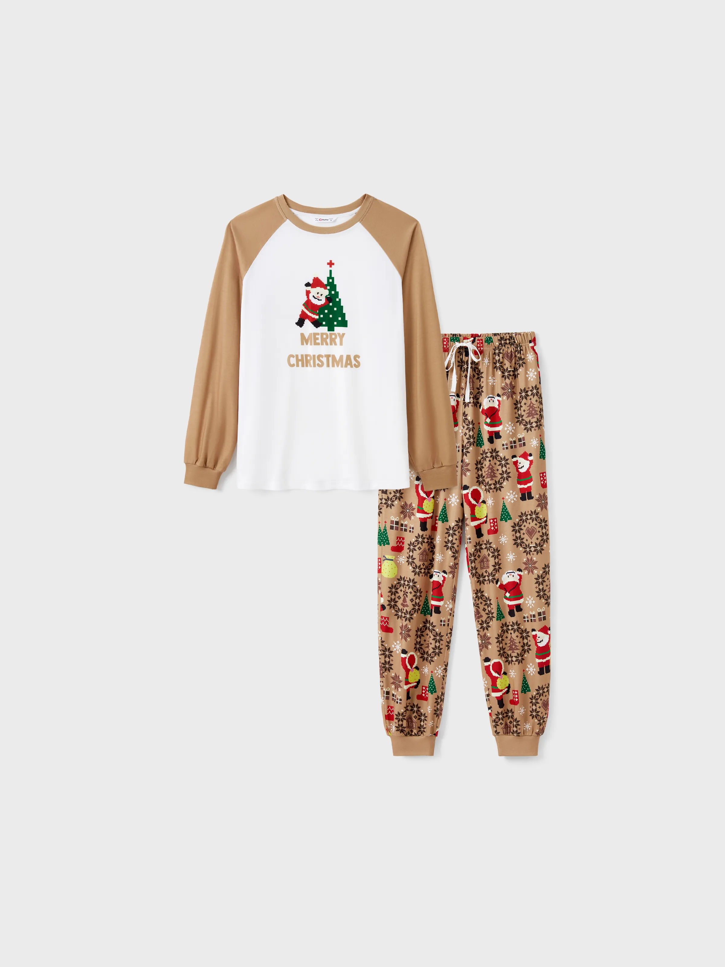 

Christmas Family Matching Pixel Art Style Raglan Sleeves Graphic Pajamas Sets with Drawstring and Pockets