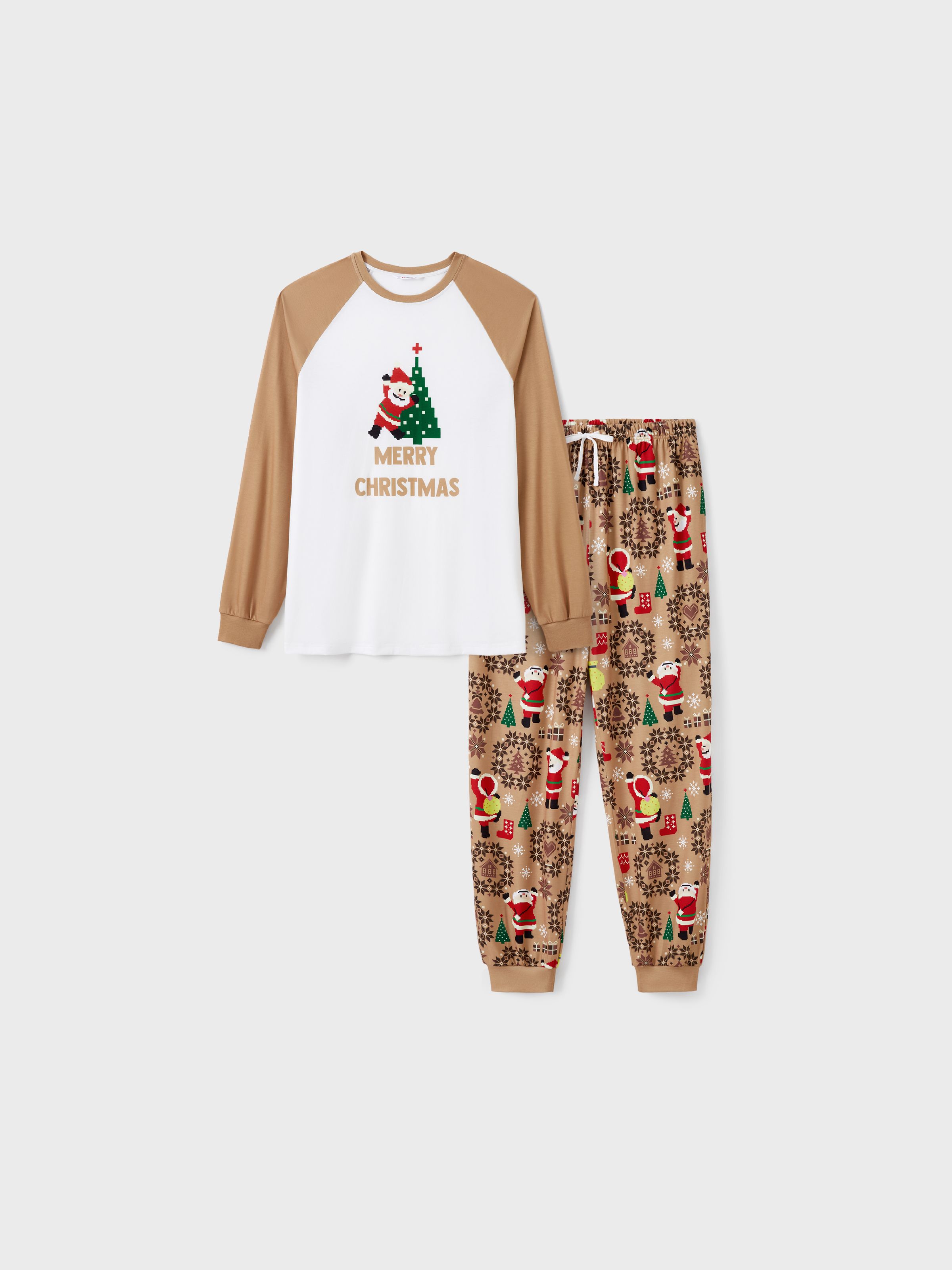 

Christmas Family Matching Pixel Art Style Raglan Sleeves Graphic Pajamas Sets with Drawstring and Pockets