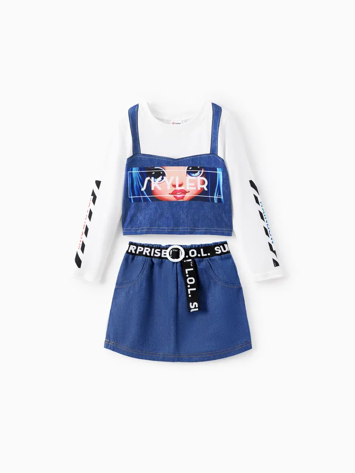 Rainbow High Toddler/Kid Girl 2pcs Skyler Camiseta con Conjunto de Falda de Mezclilla