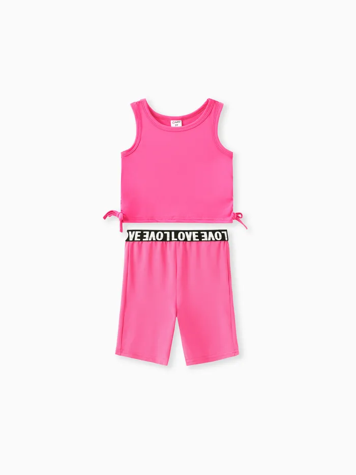 2pcs Toddler Girl Bowknot Design Tank Top and Letter Print Shorts Sporty Set