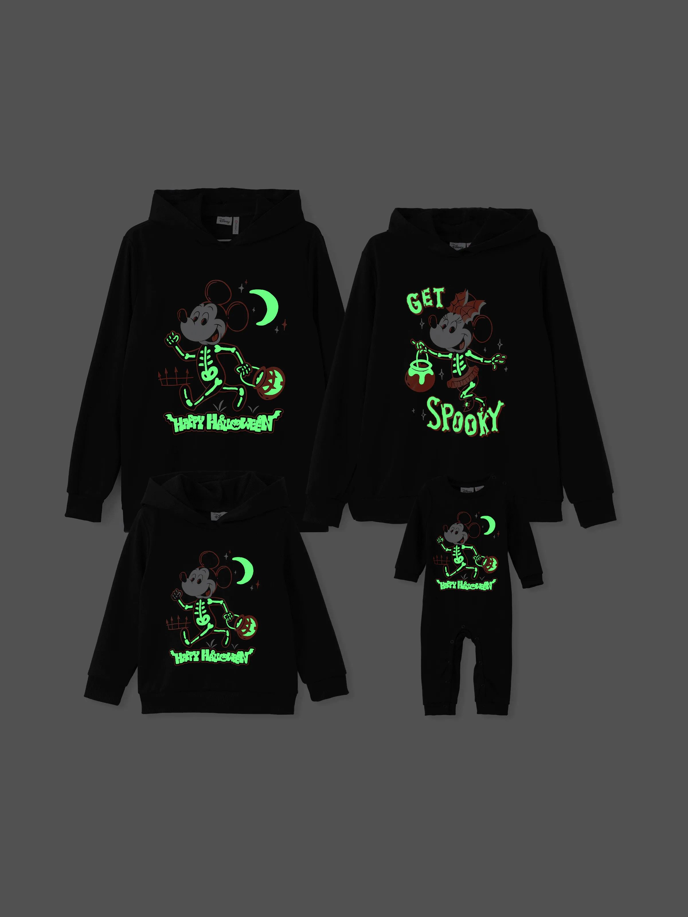 

Disney Mickey and Friends Family Matching Halloween Glow in the Dark Skeleton Pumkin Hoodie/Jumpsuit