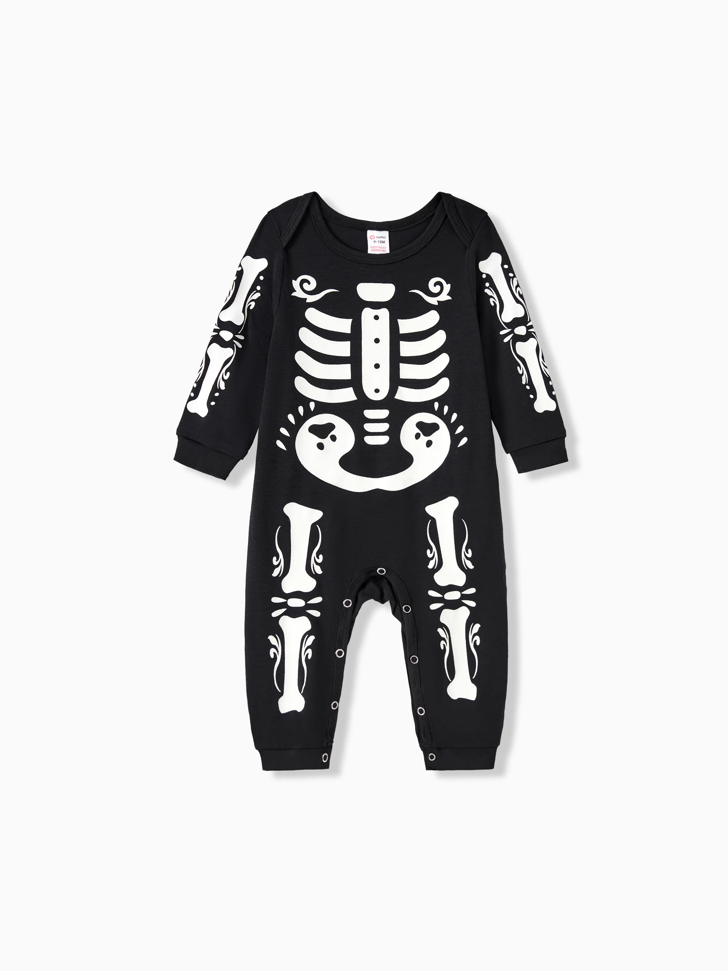 

Halloween Family Matching Pajamas Sets Zipper Skeleton Pattern Long Sleeves Onesies