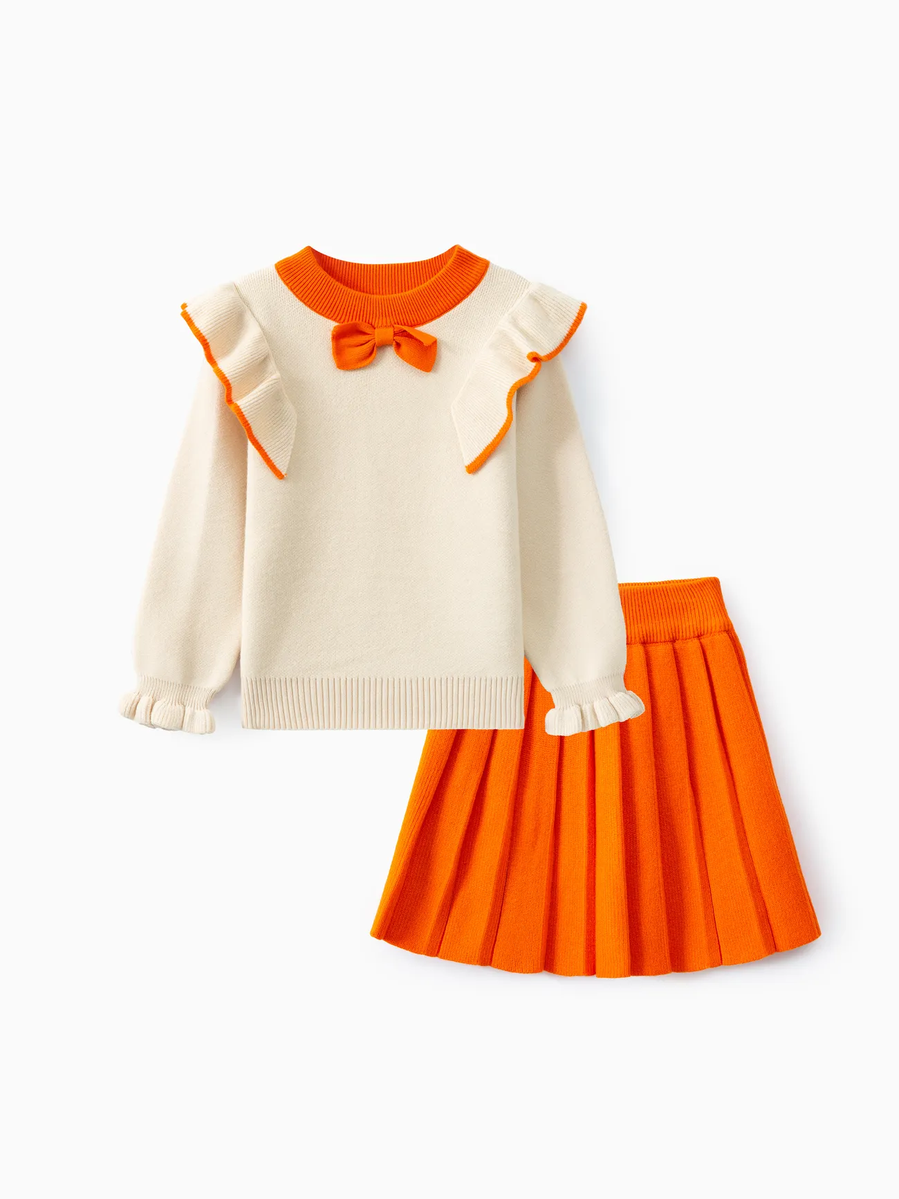 

2-piece Toddler Girl Bowknot Flounced Knitted Sweater and Pleated Skirt Set