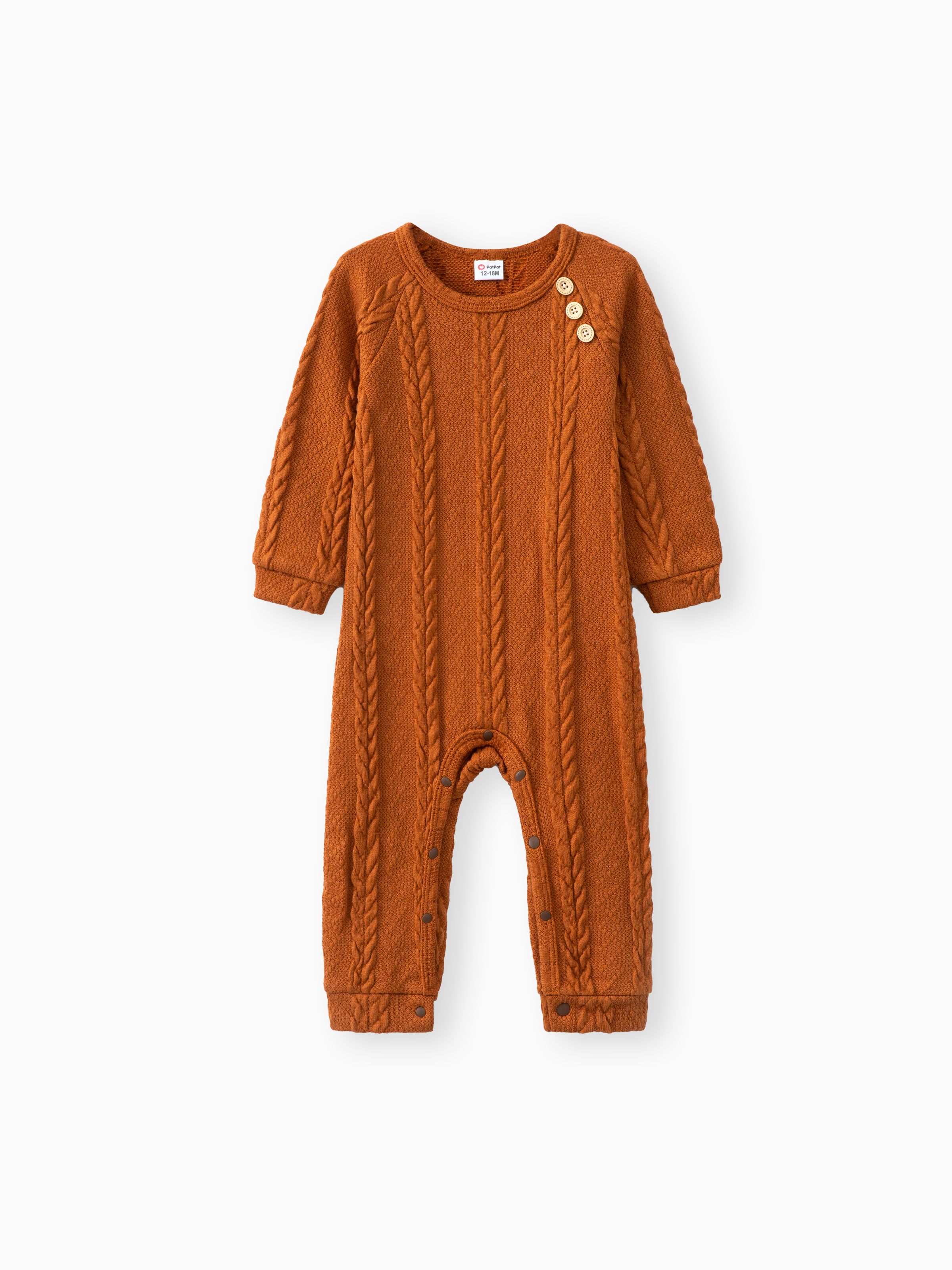 

Baby Boy/Girl Solid Cable Knit Long-sleeve Jumpsuit