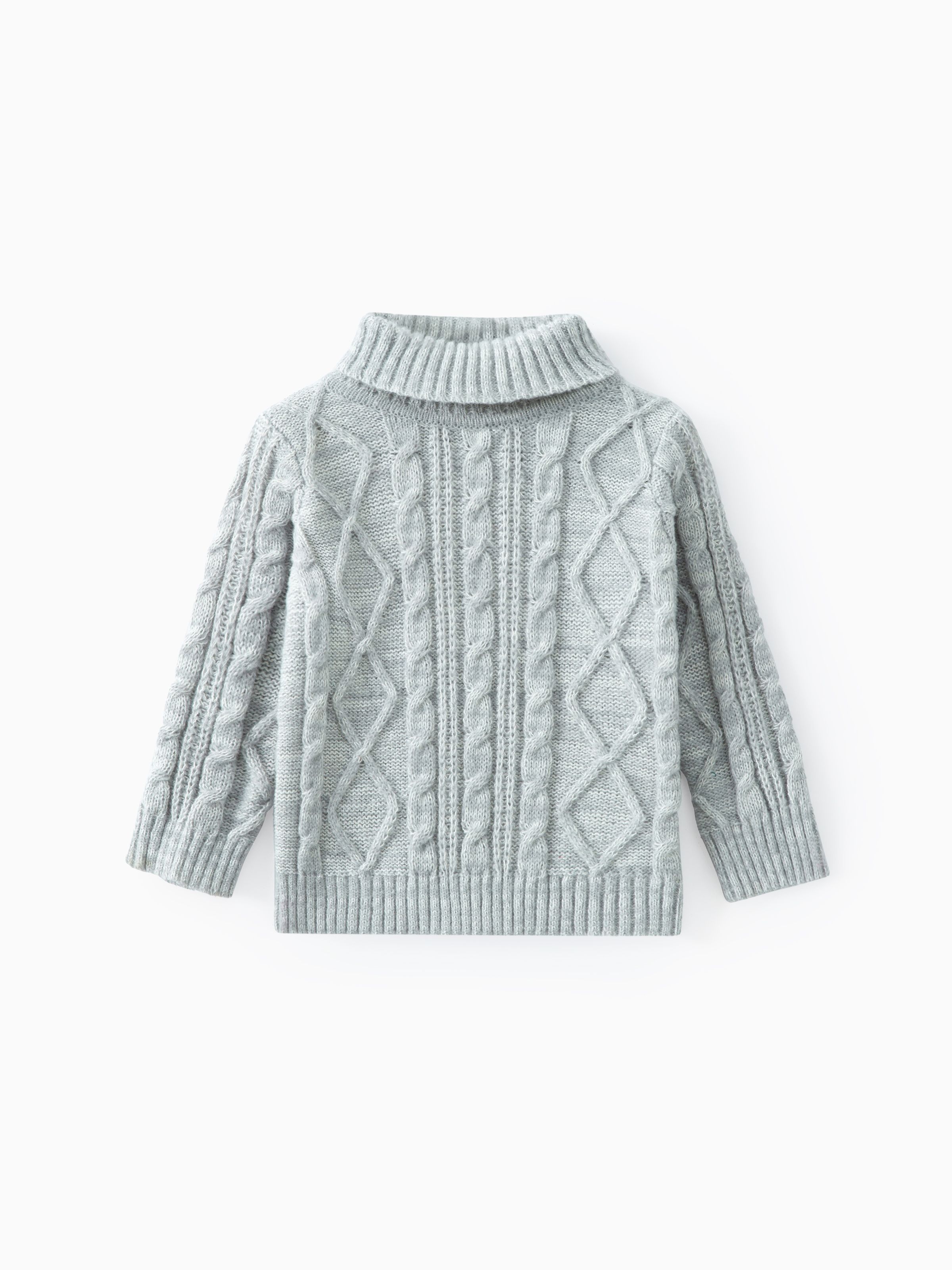 

Baby Solid Turtleneck Long-sleeve Cable Knit Sweater