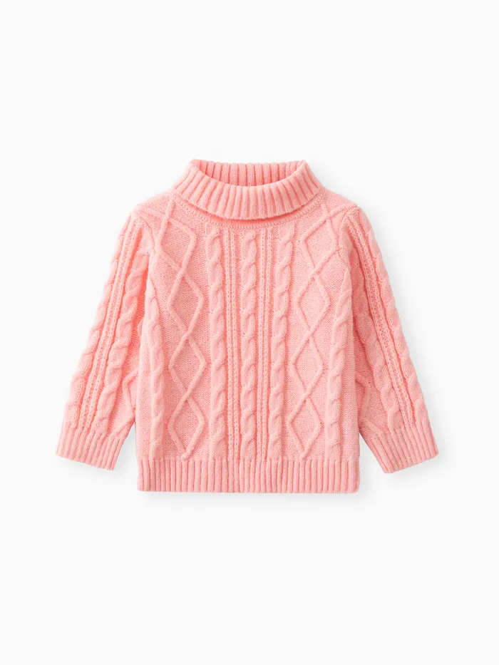 Baby Solid Turtleneck Long-sleeve Cable Knit Sweater