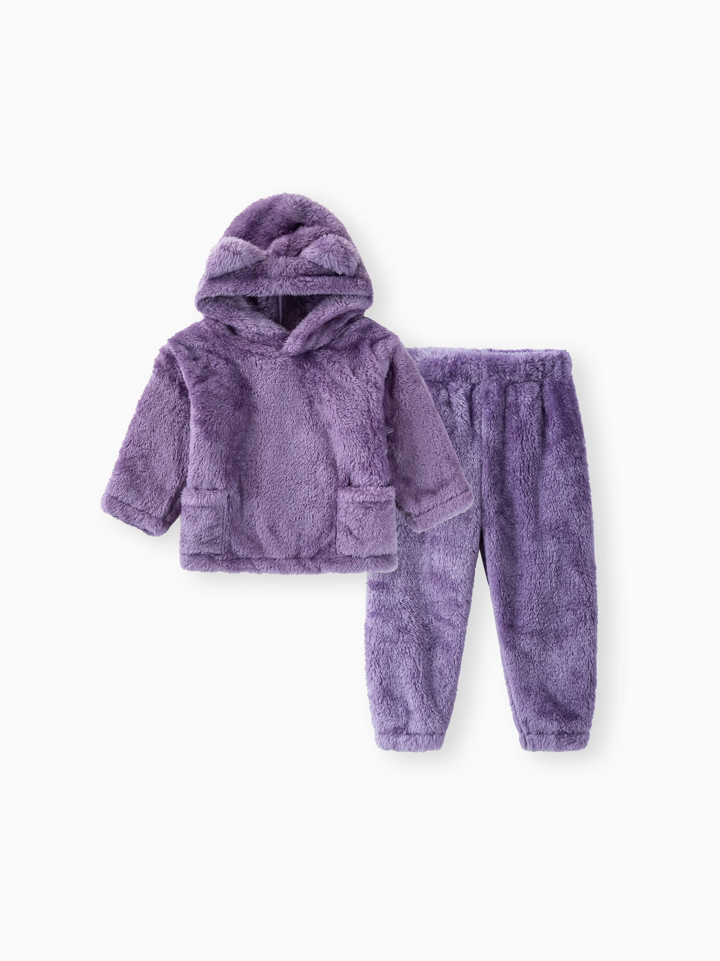 

2-piece Toddler Girl/Boy Ear Design Fuzzy Hoodie Sweatshirt and Pants