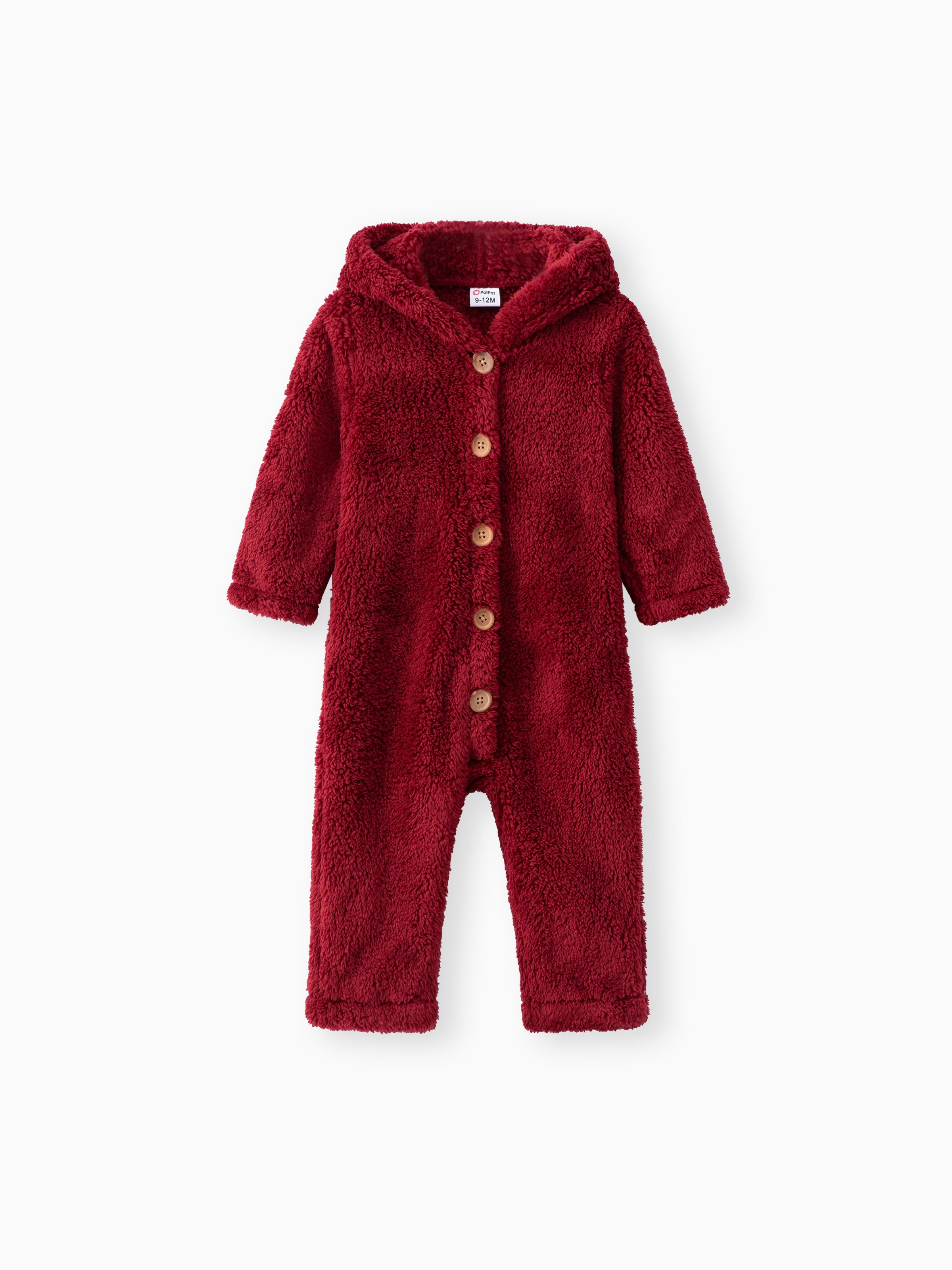 

Baby Girl Solid Thickened Fuzzy Fleece Long-sleeve Hooded Jumpsuit