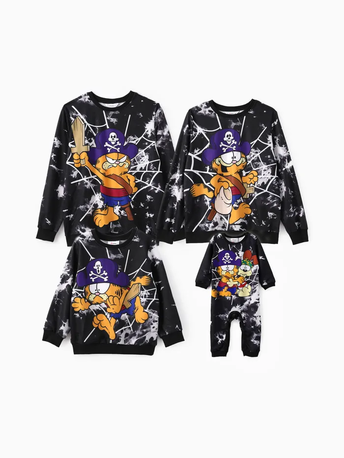 Garfield Family Matching Halloween Pirate Spider Web Tye-die Sweatshirt/Jumpsuit 