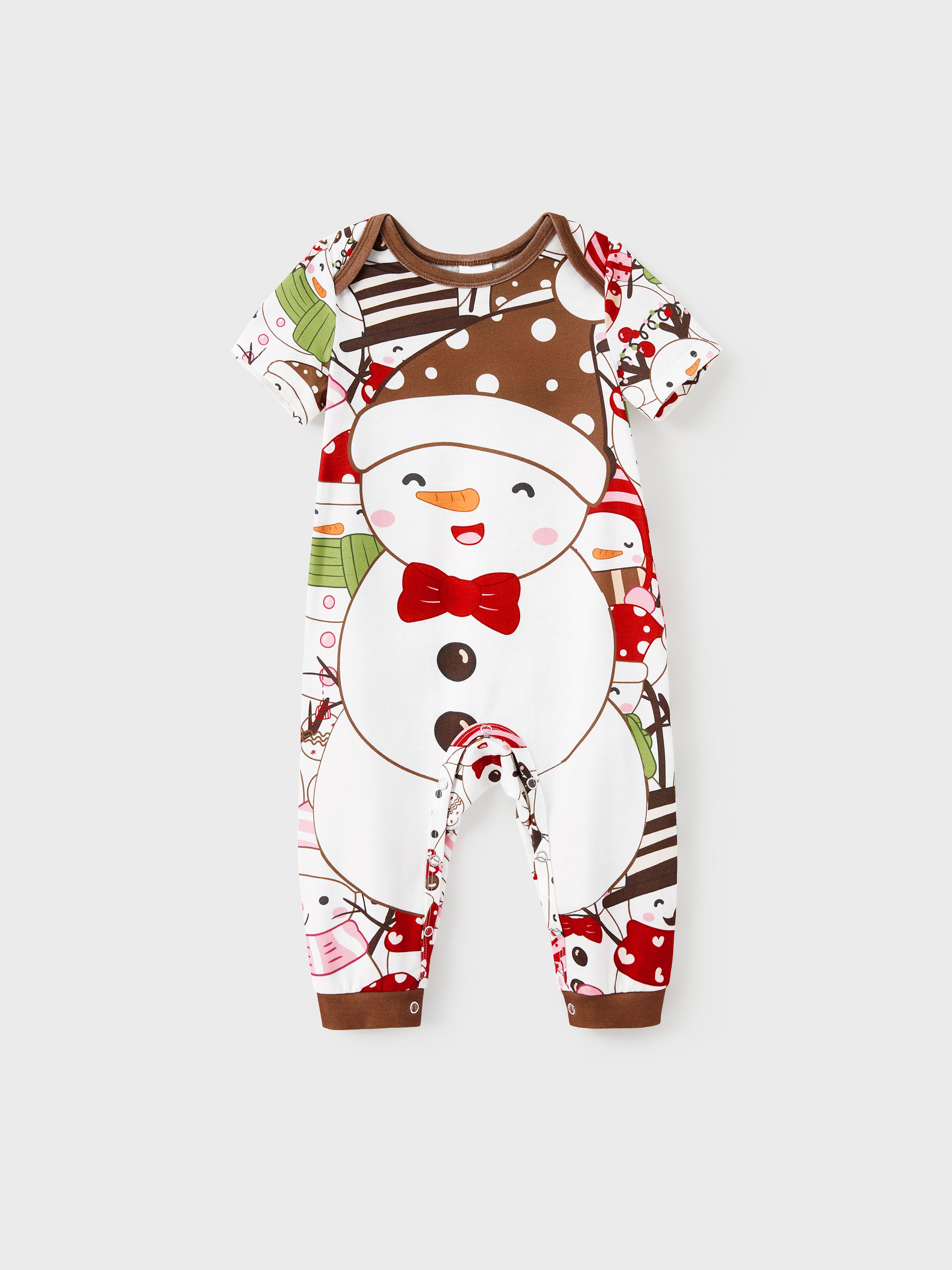 

Christmas Family Short Sleeves Snowman Big Graphic Tops Allover Pattern Shorts Pajamas Sets ( Flame Resistant )