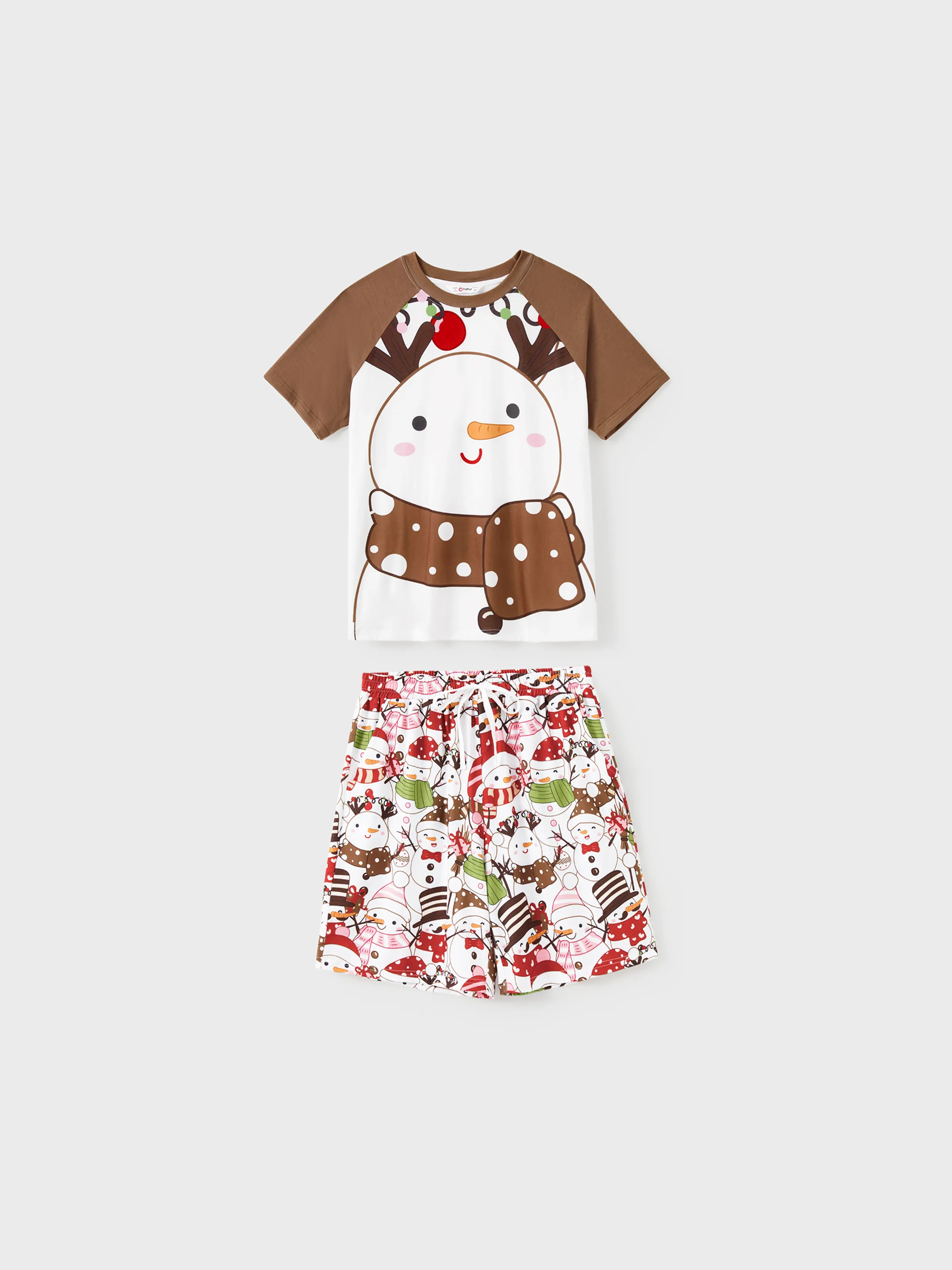 

Christmas Family Short Sleeves Snowman Big Graphic Tops Allover Pattern Shorts Pajamas Sets ( Flame Resistant )