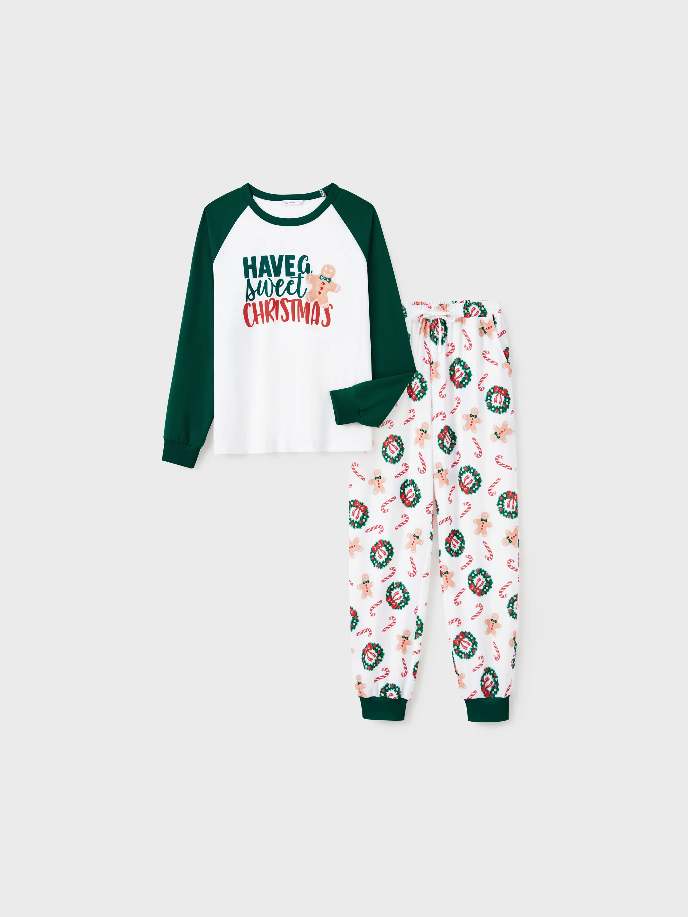 

Christmas Family Matching Raglan Sleeves Gingerbread Man Pattern Slogan Pajamas Sets with Drawstring and Pockets