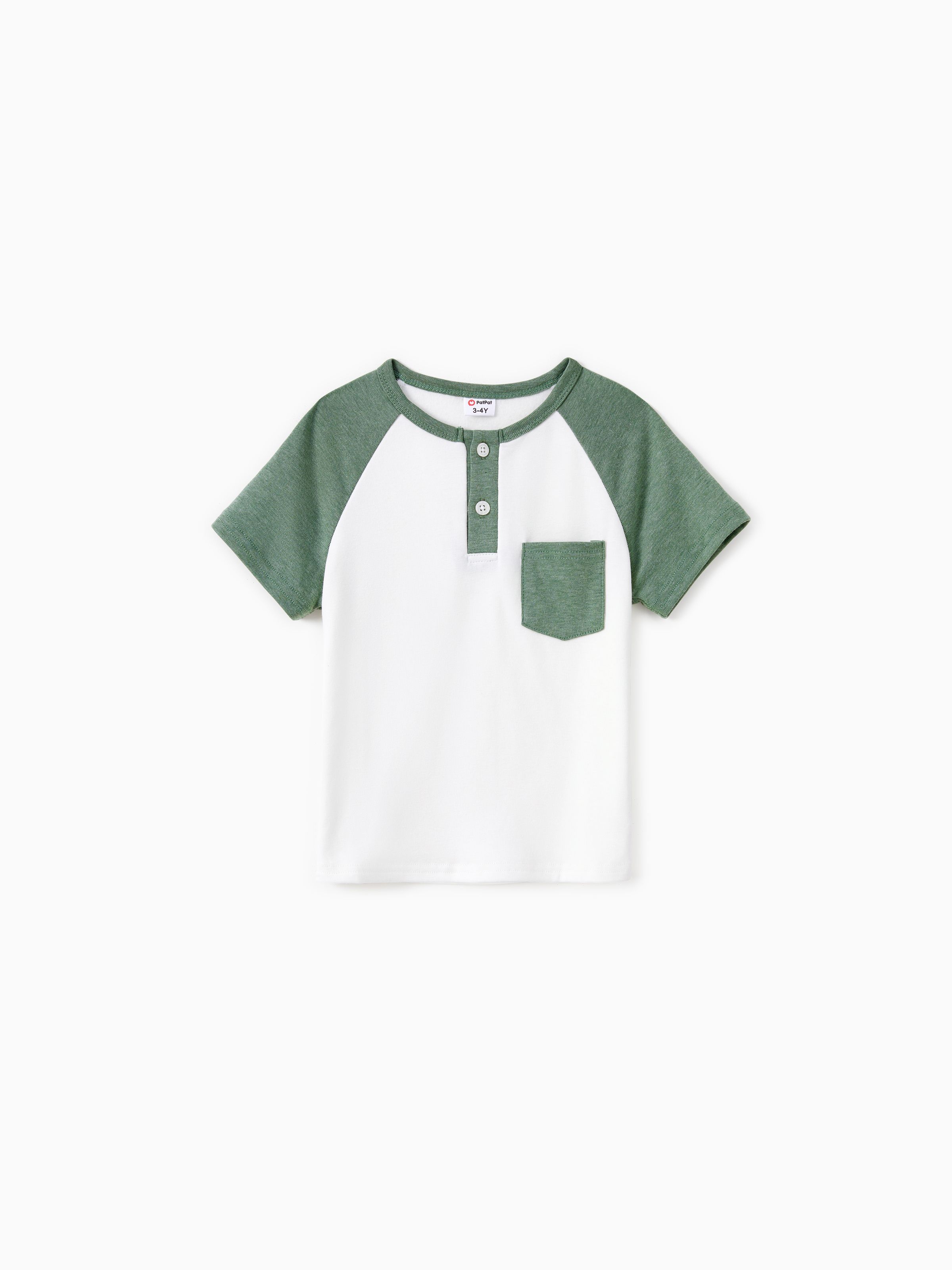 

Family Matching Sets Round Neck Button Solid Color/Raglan-Sleeve Tee or Green Tank Irregular Hem Ruffle Trim Dress