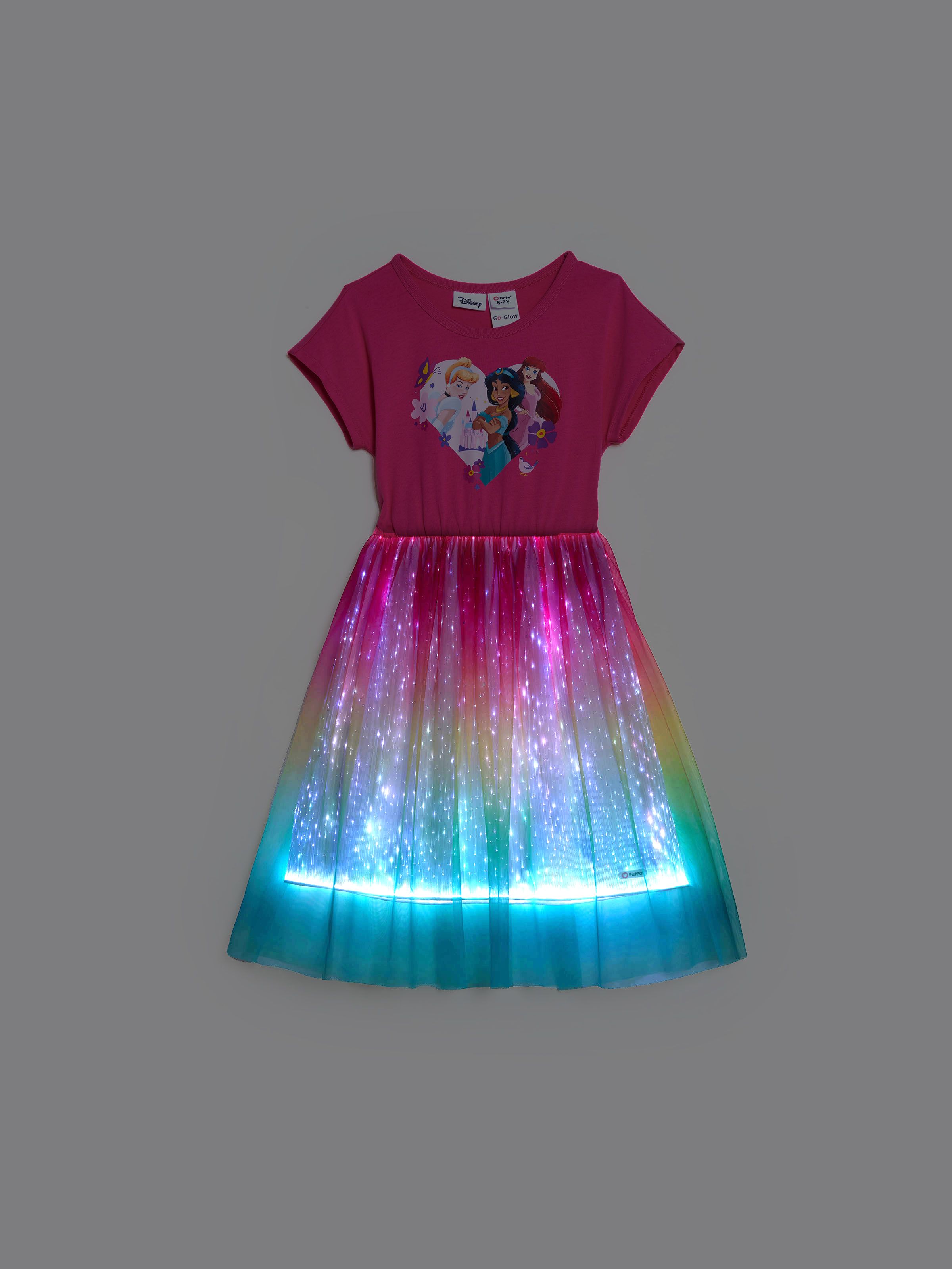 

Go-Glow Disney Princess Illuminating Multicolored Gradient Dress with Light Up Layered Tulle Skirt Including Controller (Built-In Battery)