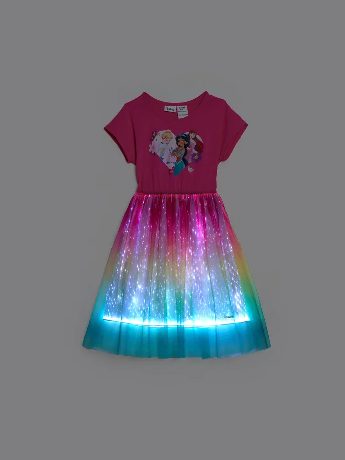 Go-Glow Disney Princess Robe dégradée multicolore illuminante avec jupe en tulle superposé lumineuse avec contrôleur (batterie intégrée)
